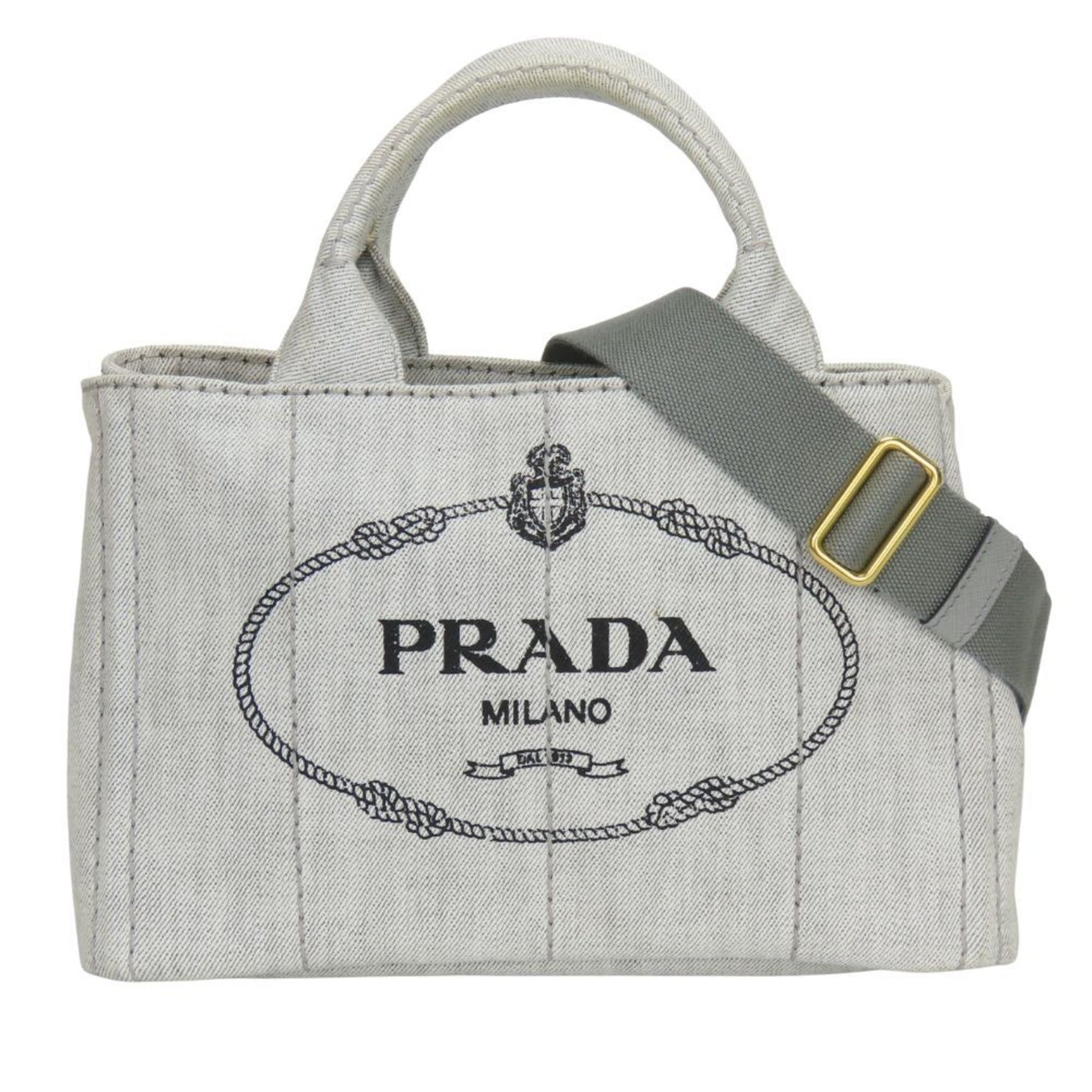 Prada Canapa Handbag Canvas Bianco Light Gray Shoulder Bag