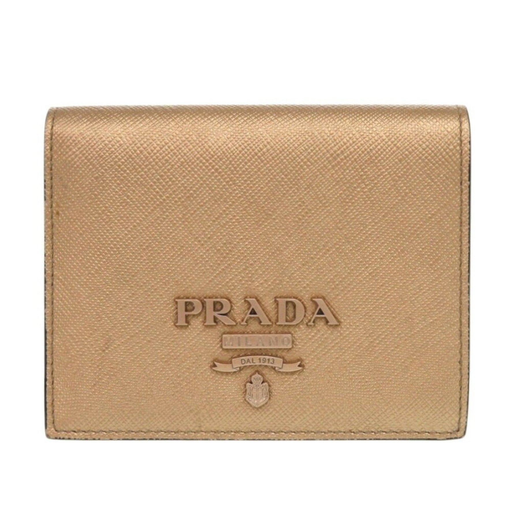 Prada 1MV204 Saffiano Leather Gold Bi-fold Wallet 0933PRADA
