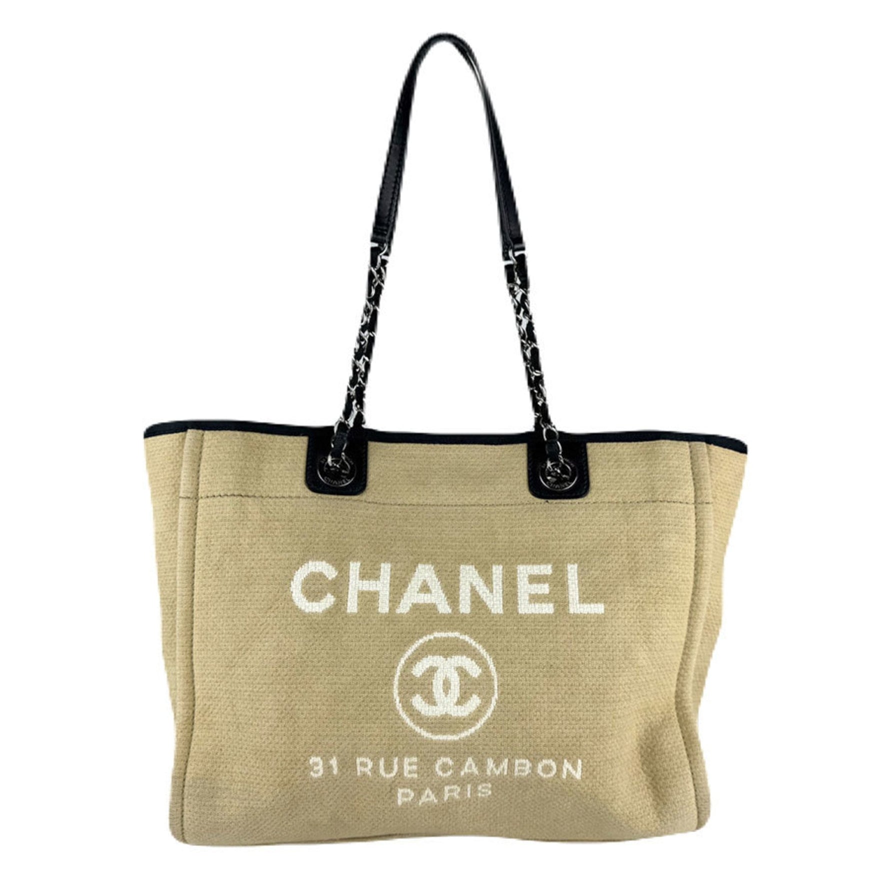 CHANEL Deauville MM Shoulder Bag in Beige and Black Canvas