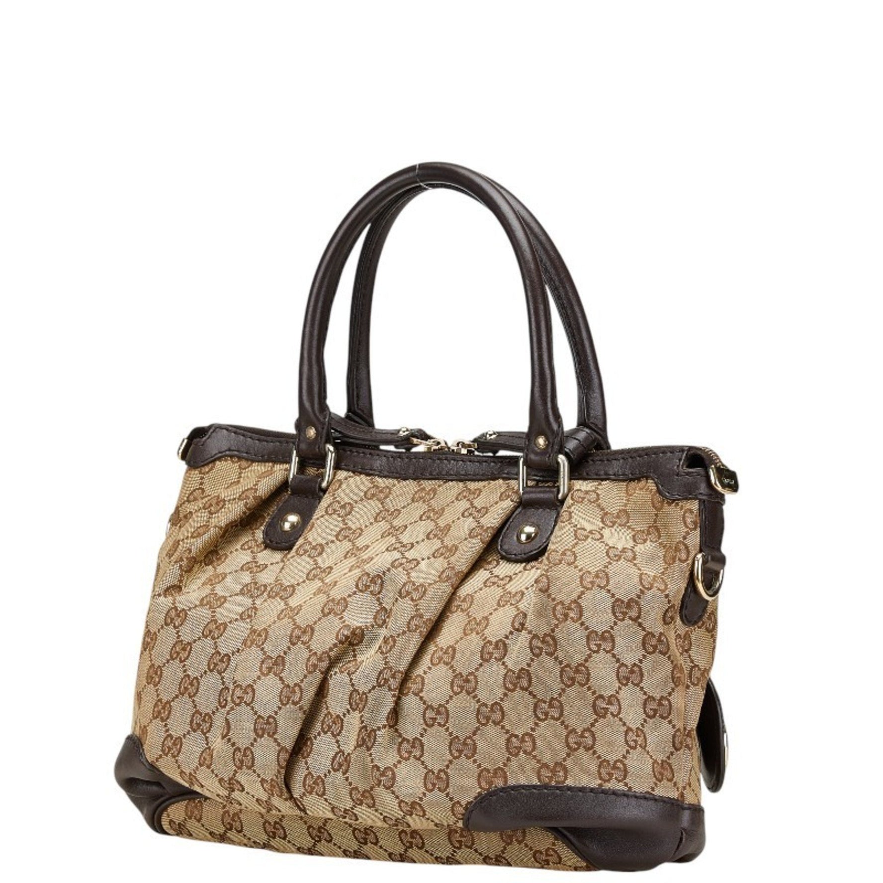 Gucci GG Canvas Sukey Handbag/Shoulder Bag 2WAY Beige Brown Leather Women's GUCCI