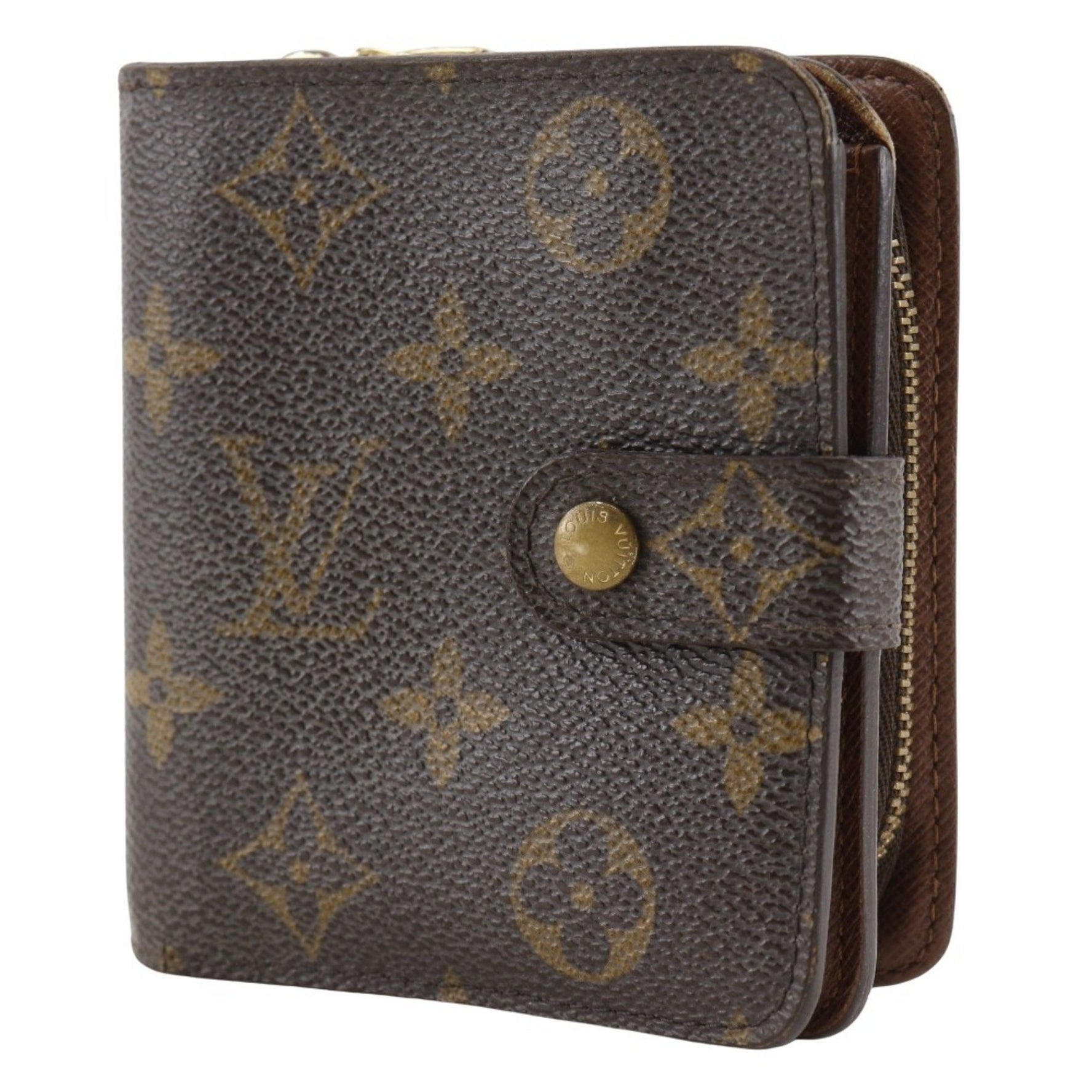 Louis Vuitton LOUIS VUITTON Compact Zip Bi-fold Wallet M61667 Monogram Canvas 2005 Brown CA0095 Snap Button Unisex