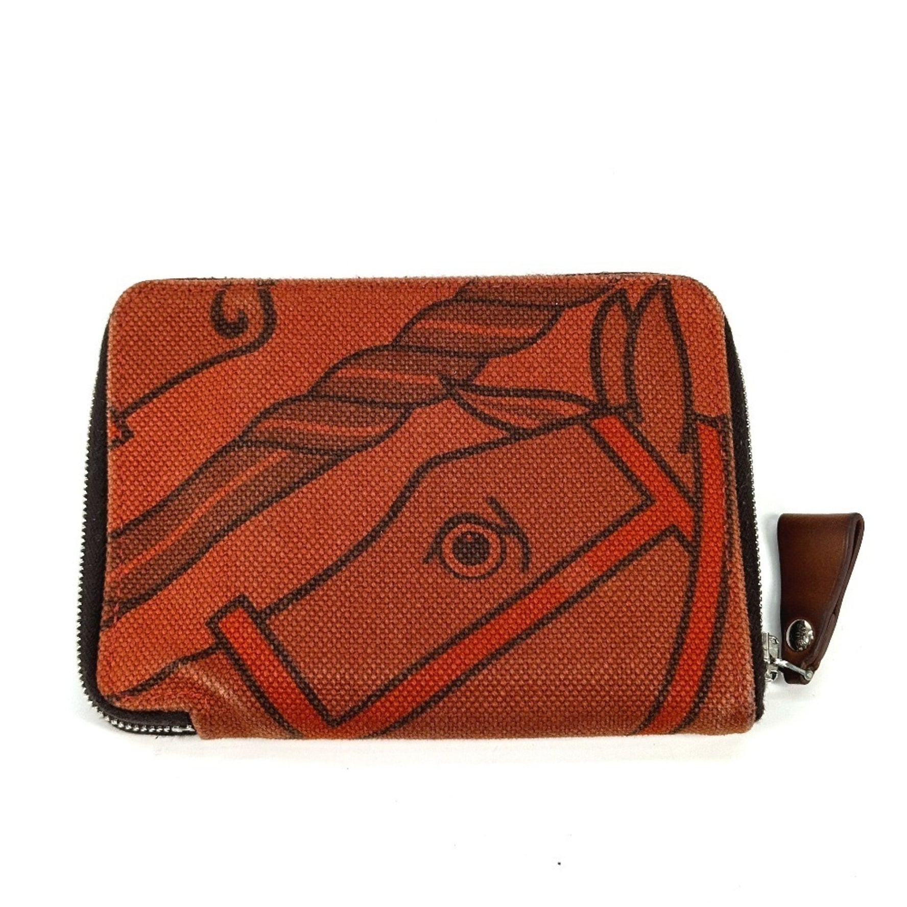 HERMES Horse Steeple PM Compact Wallet Round Zipper Bi-fold Canvas Men's