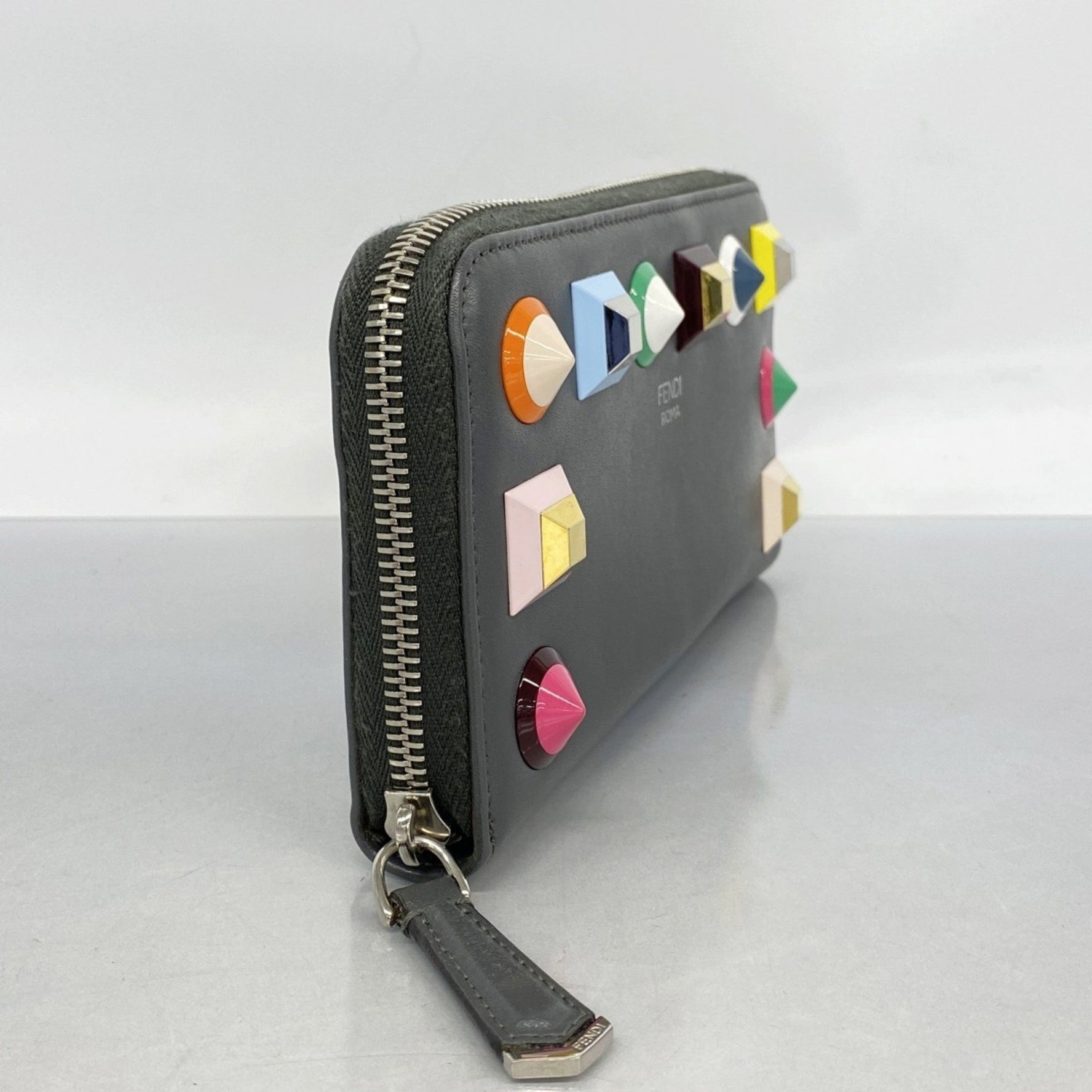 Fendi long wallet in grey multicolor leather for women