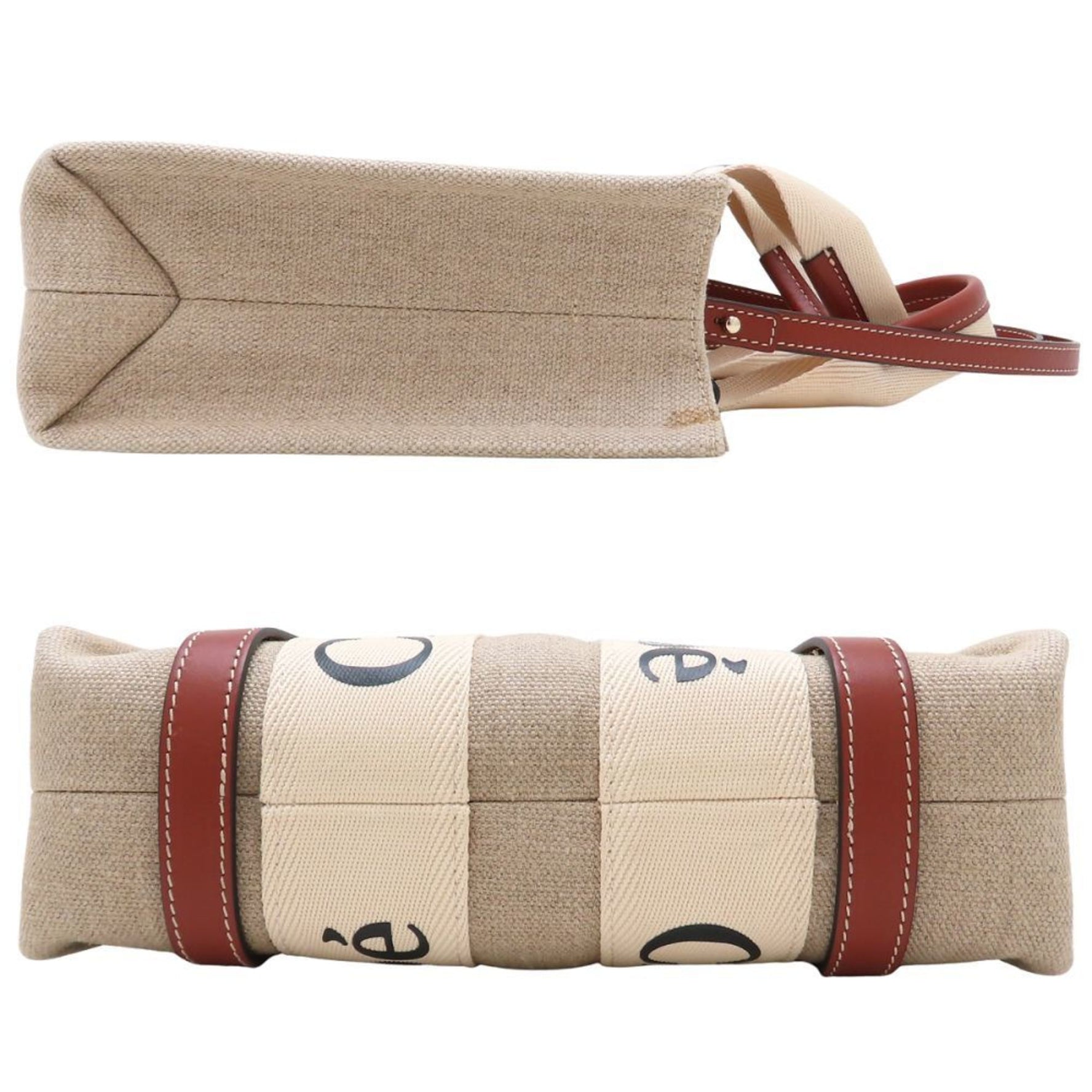 Chloé Chloe Woody Small Tote a two-way handbag in linen and calfskin white brown, product number