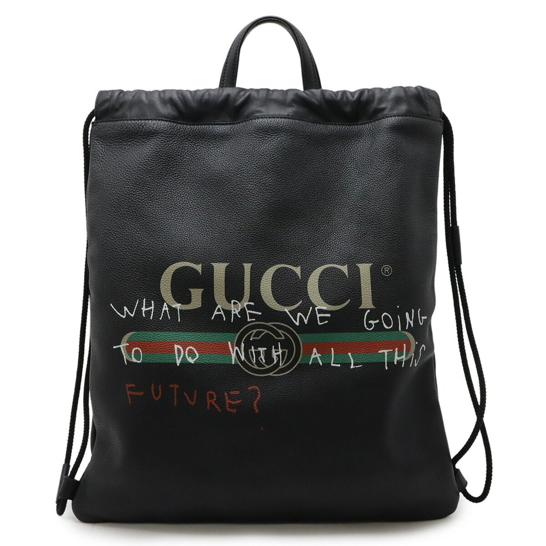 GUCCI Gucci Print Coco Capitan Drawstring Backpack/Tote Bag in Black Leather (Product Code: 494053)