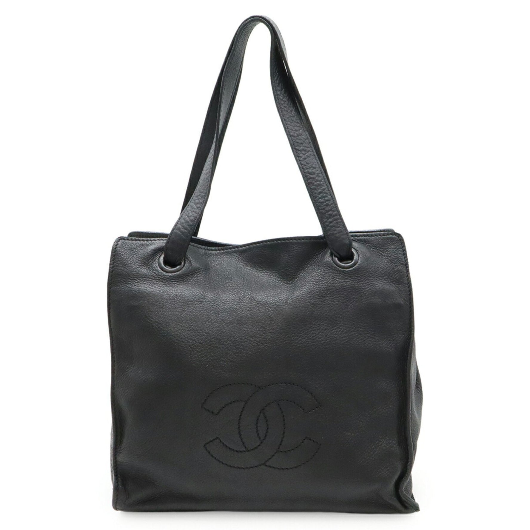 CHANEL Coco Mark Tote Bag Shoulder Leather Black