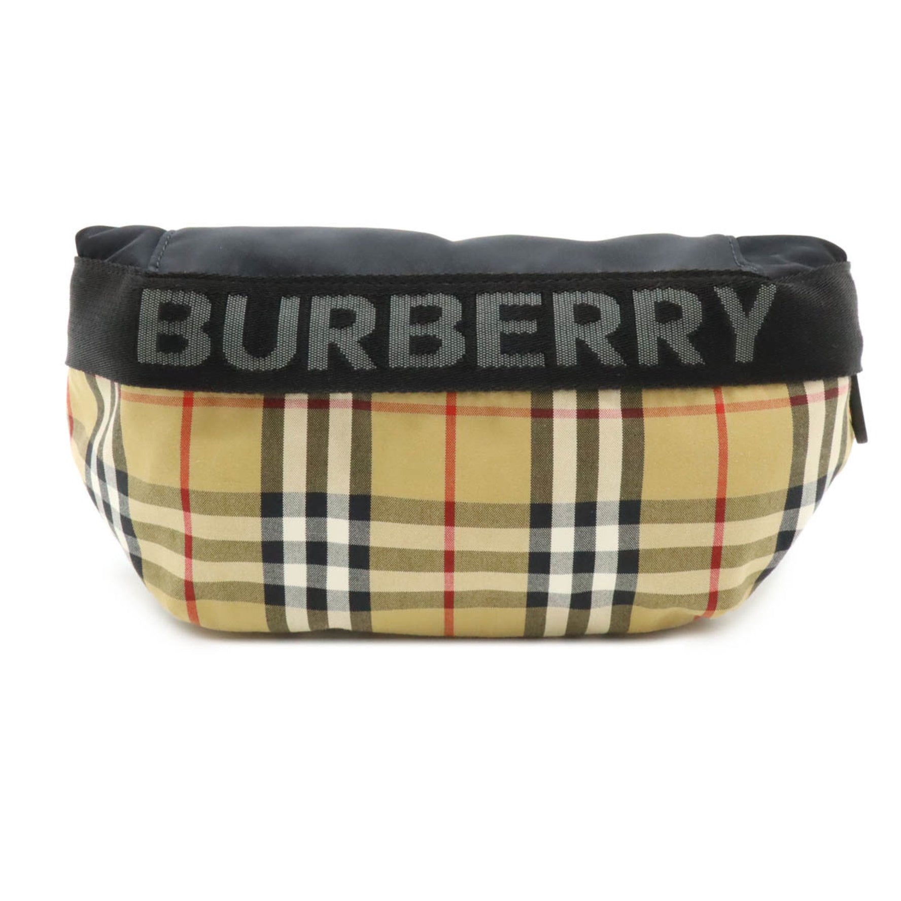 BURBERRY Checked Bum Bag, Body Waist Pouch, Nylon, Leather, Beige,