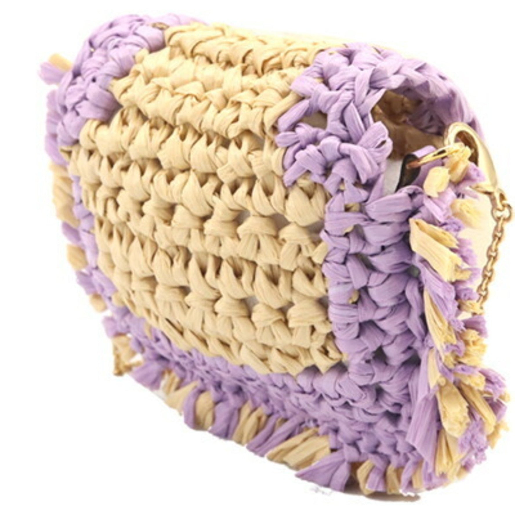 Fendi Pico Bucket Shoulder Pouch in Lavender, Natural Raffia, Leather, and Metal, Earphone Case