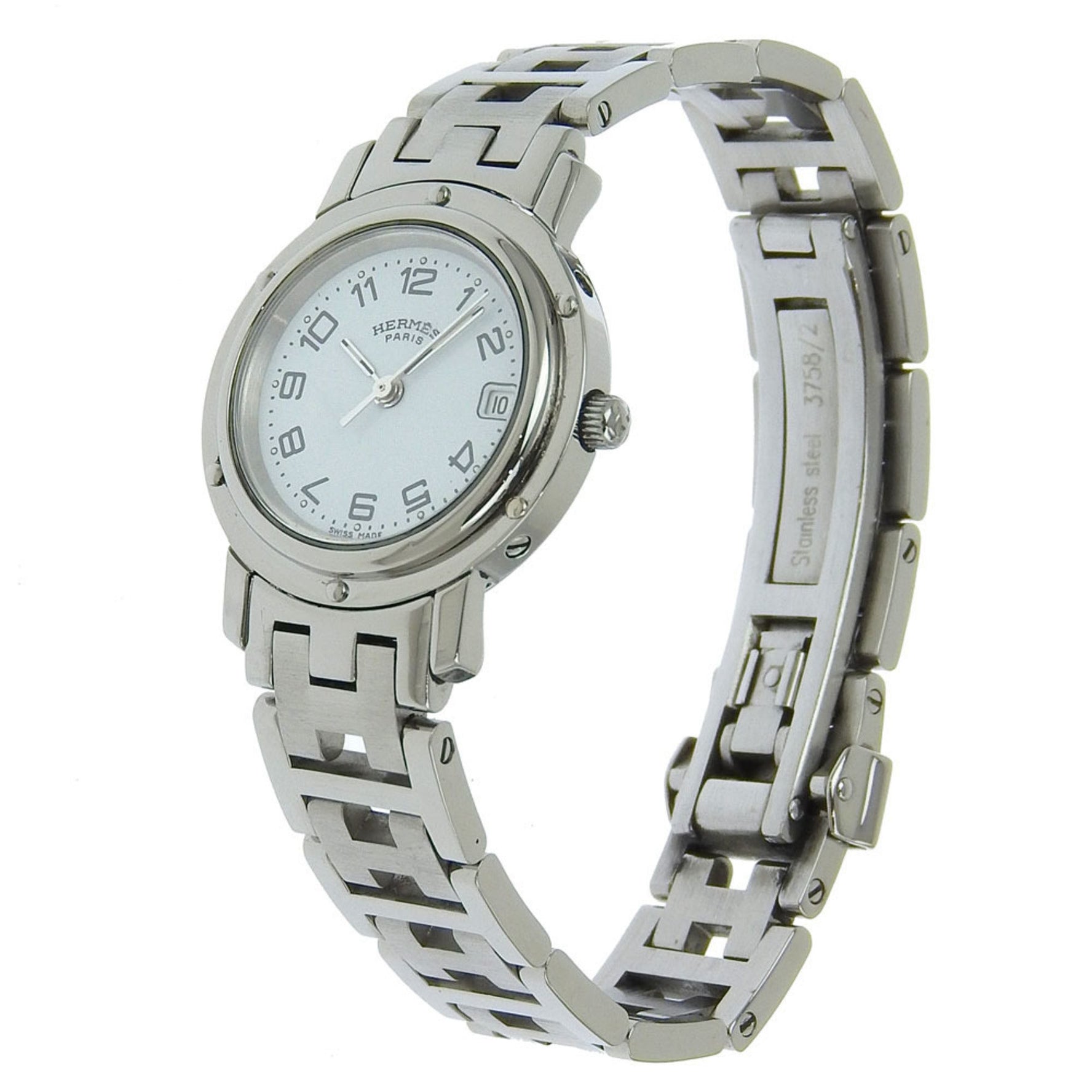 Hermes HERMES Clipper Watch CL4.210 Stainless Steel Quartz Analog Display White Dial Women's