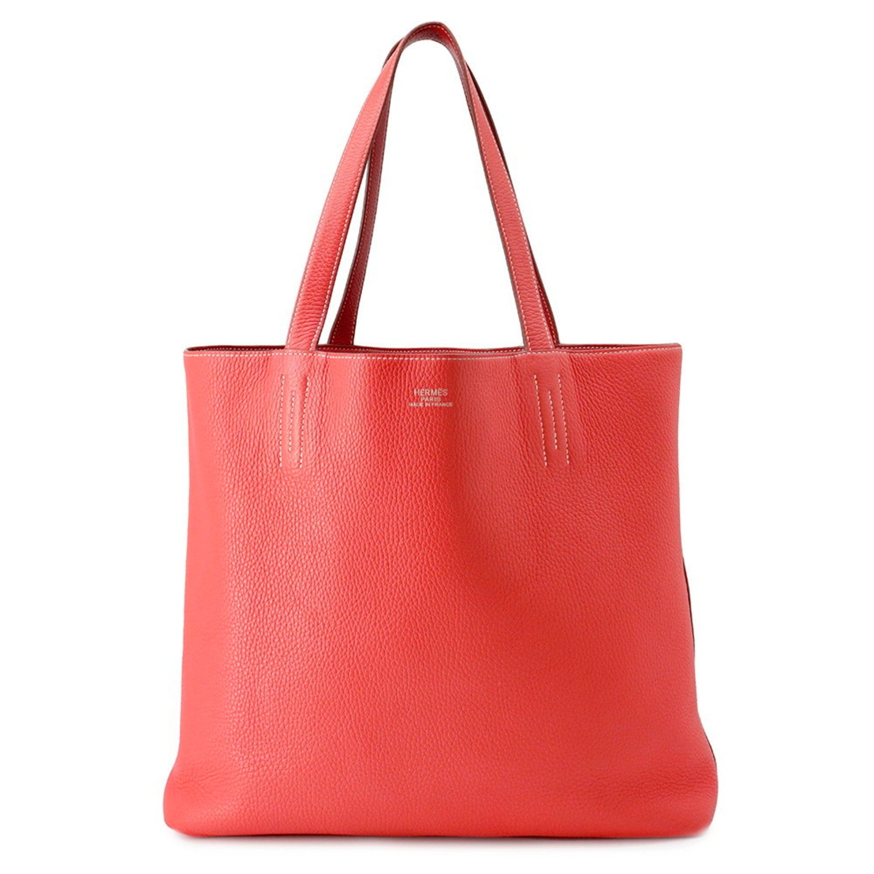 Hermes Tote Bag Double Sens 45 Rouge Kazak Bougainvillea Taurillon Clemence □Q Stamp