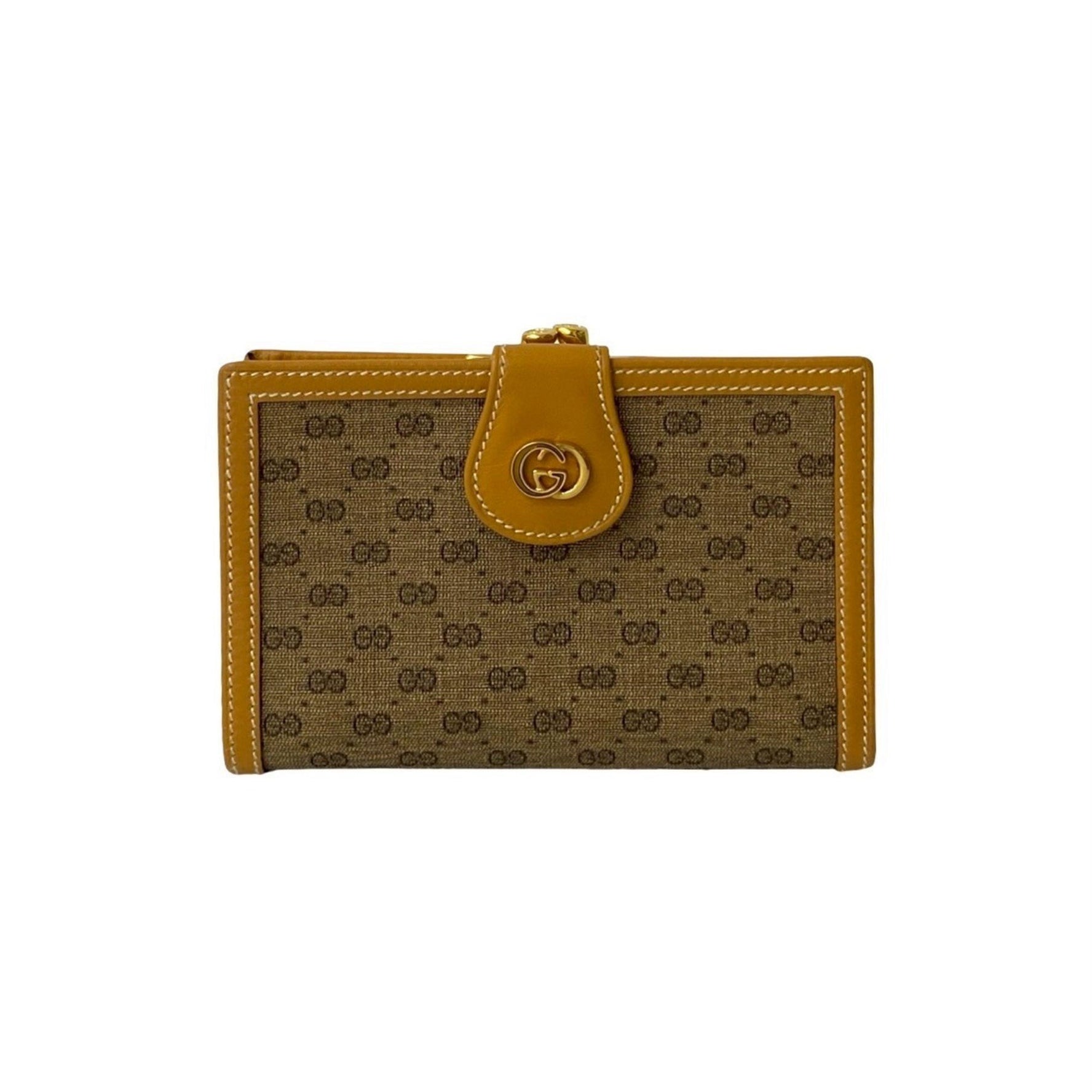 GUCCI Old Gucci Micro GG Logo Metal Leather Clasp Bifold Wallet Brown