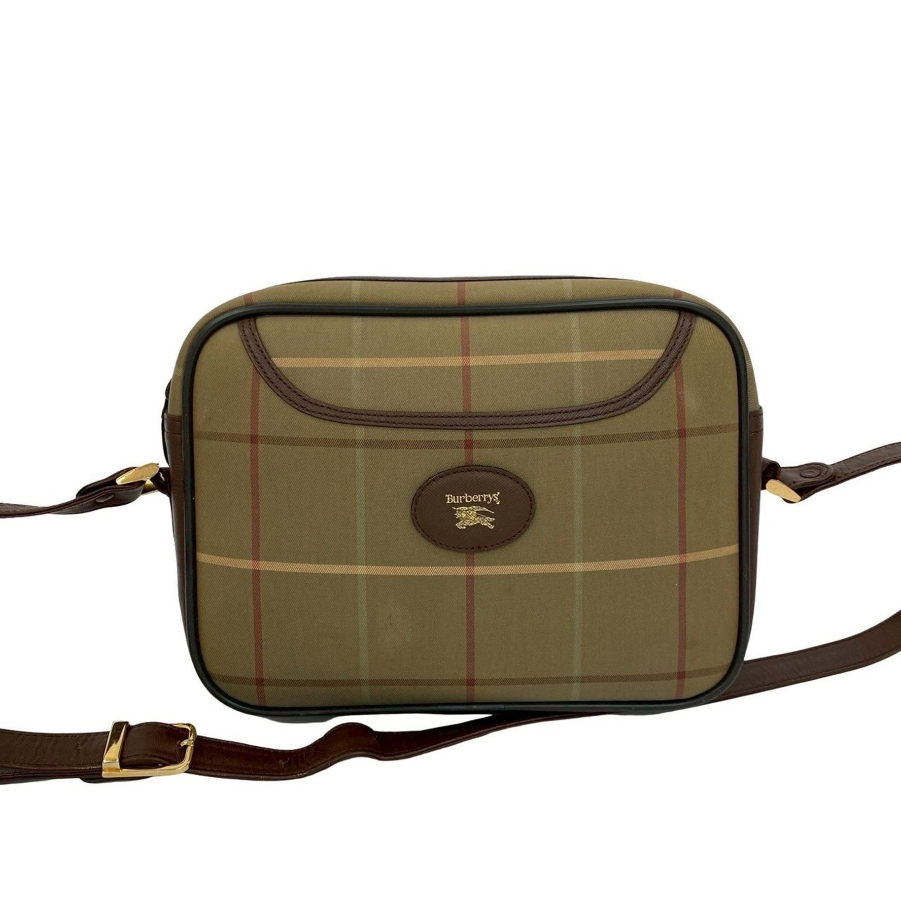 Burberry's Vintage Nova Check Shadow Horse Logo Canvas and Leather Shoulder Bag, Brown
