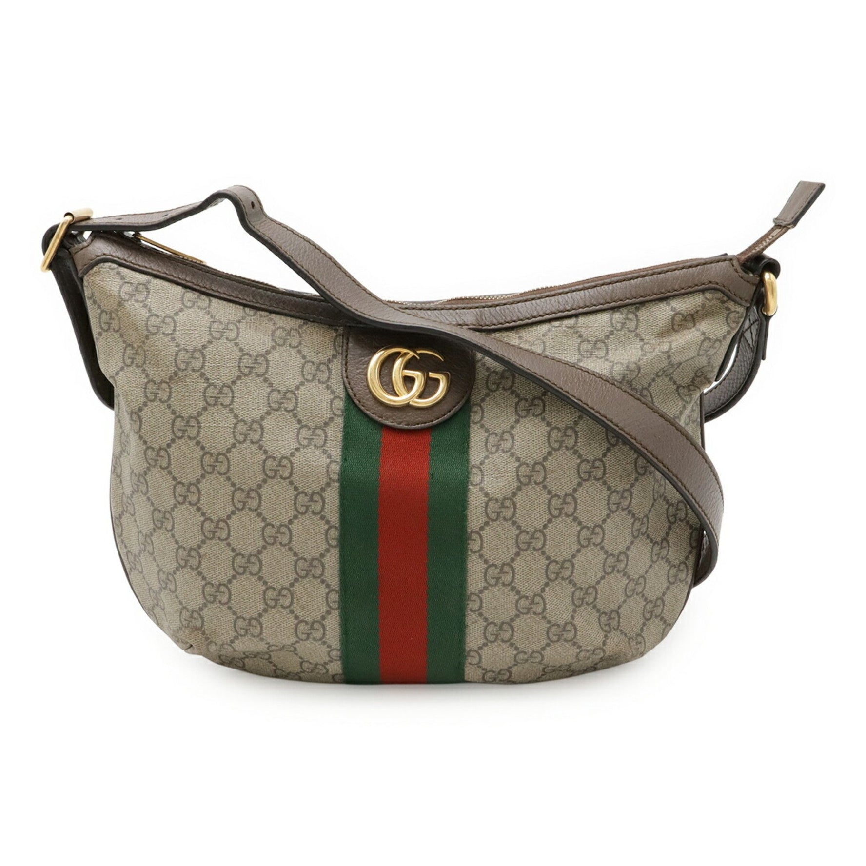GUCCI Ophidia GG Supreme Medium Shoulder Bag in PVC and Leather, Beige Mocha Brown
