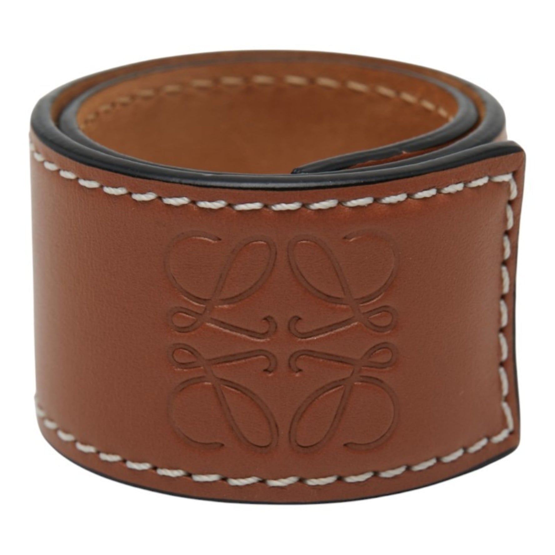 LOEWE Anagram Small Slap Bracelet in Tan and Leather