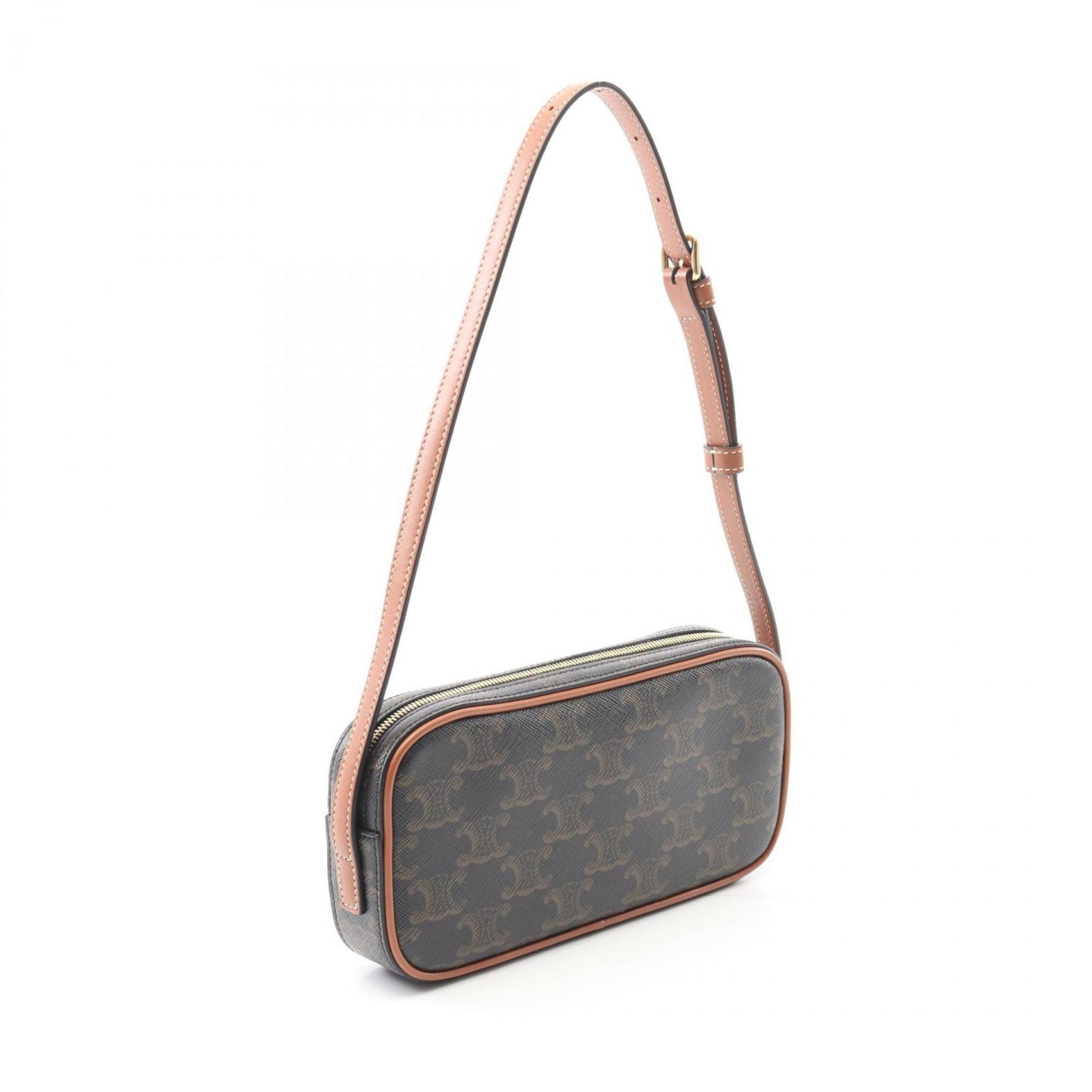 Celine Triomphe Shoulder Bag, PVC-Coated Canvas and Leather, Black/Brown