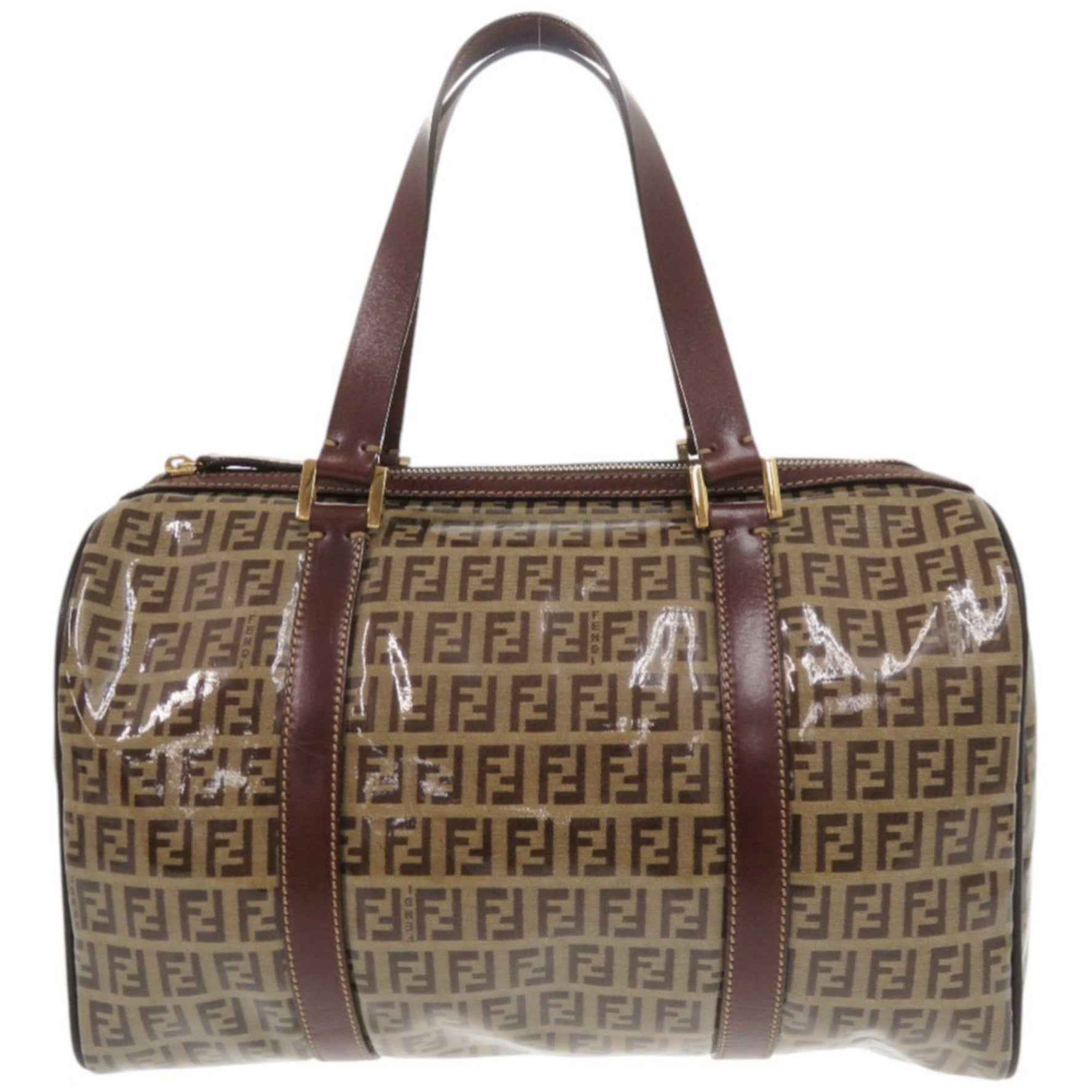 Fendi Zucchino Pattern Coated Canvas and Leather Mini Boston Bag Handbag