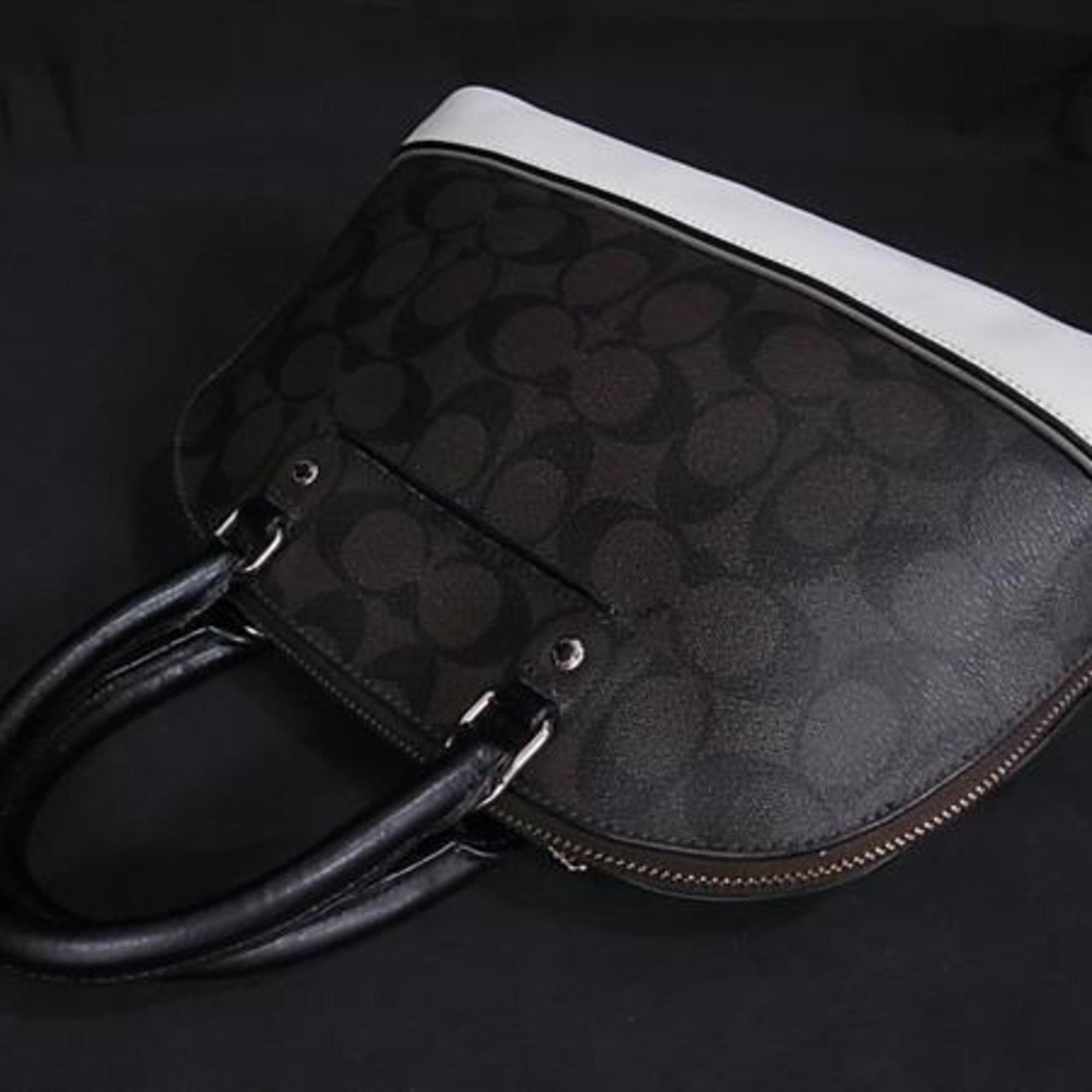 COACH Mini Sierra Satchel Handbag in Brown, Black, Ivory, and Leather, Signature