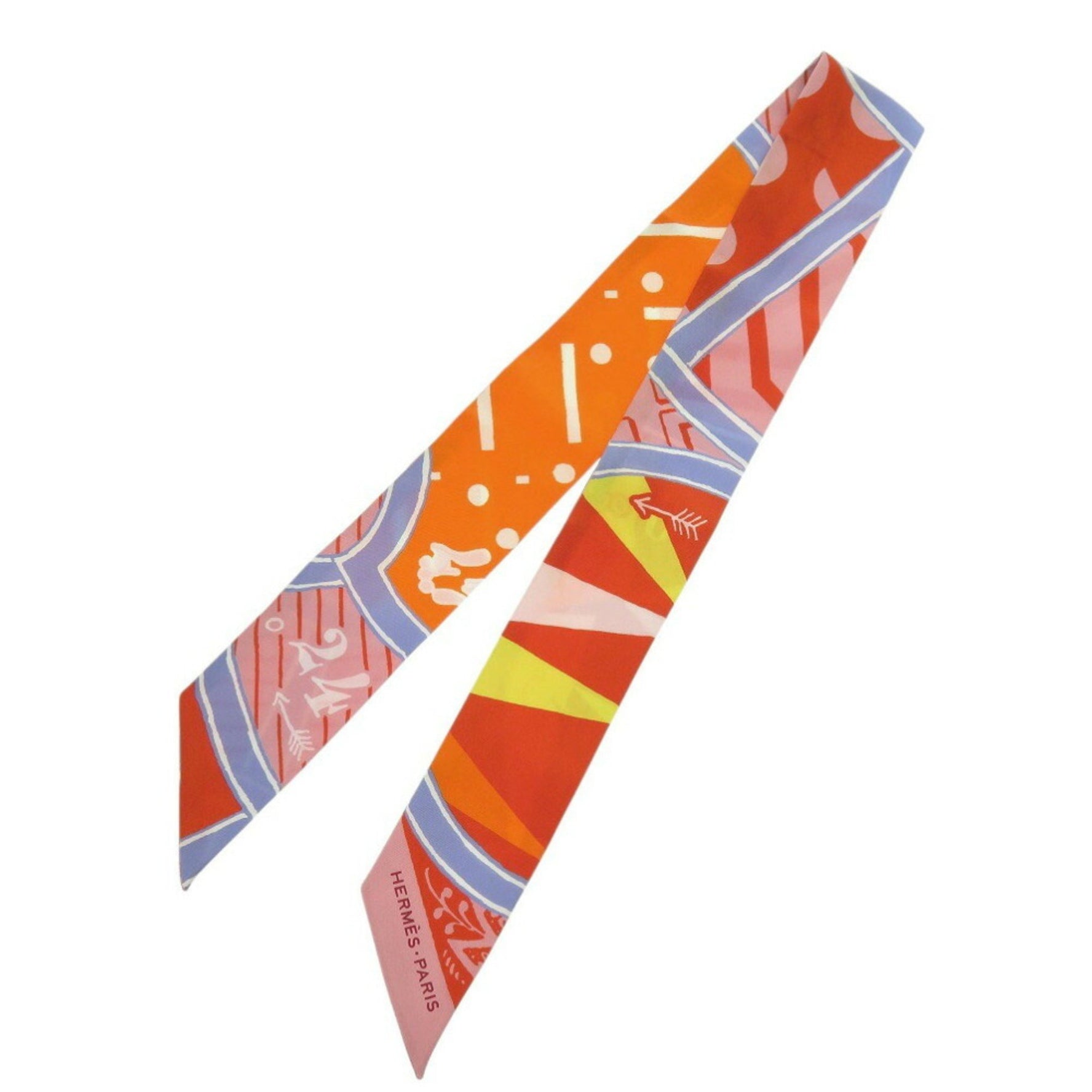 Hermès Twilly JEU DE SOIE UNIFORME Silk Game Scarf in Orange and Pink