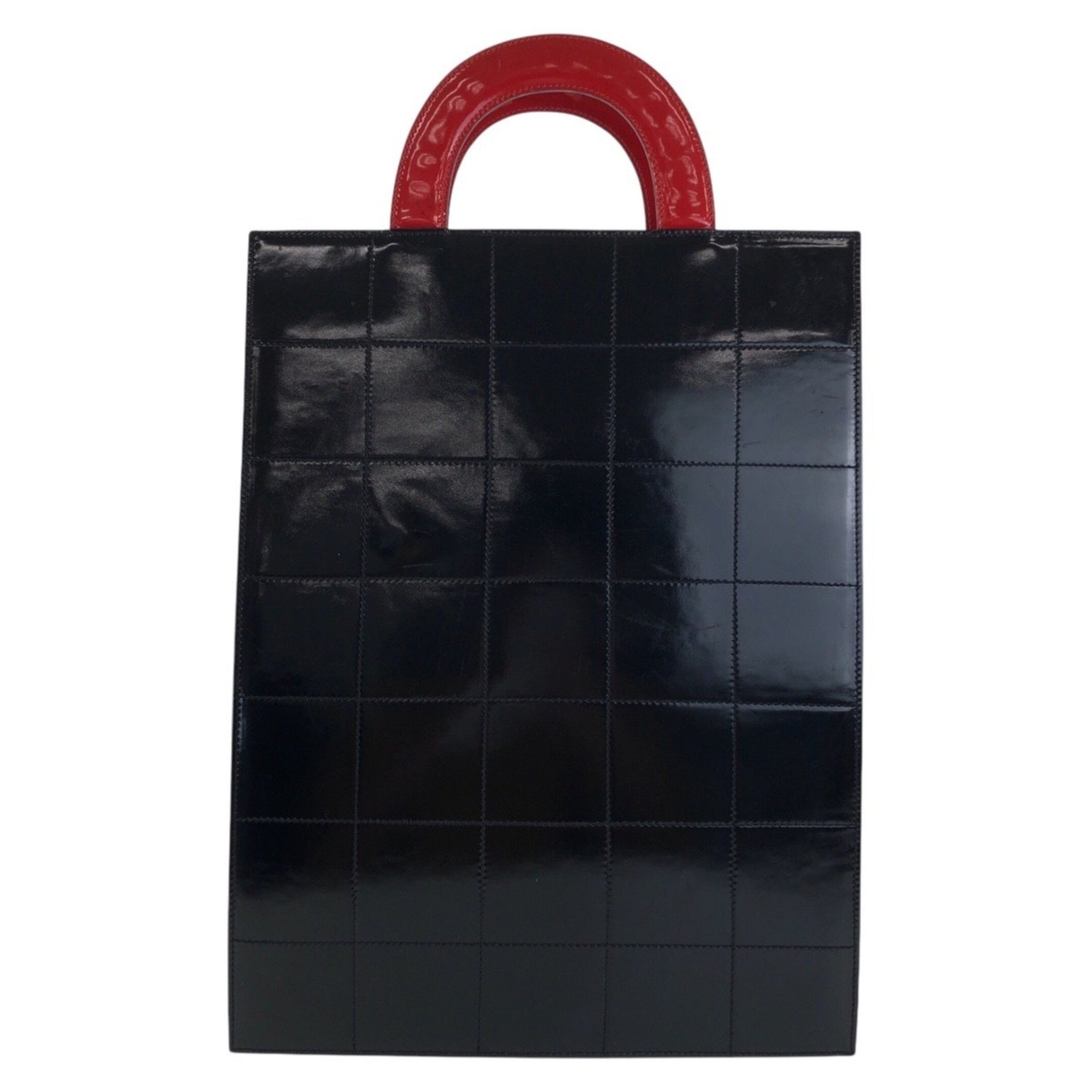 CHANEL Vintage Chocolate Bar Mademoiselle Coco Red, White, Black Enamel Canvas and Leather Tote Bag Handbag