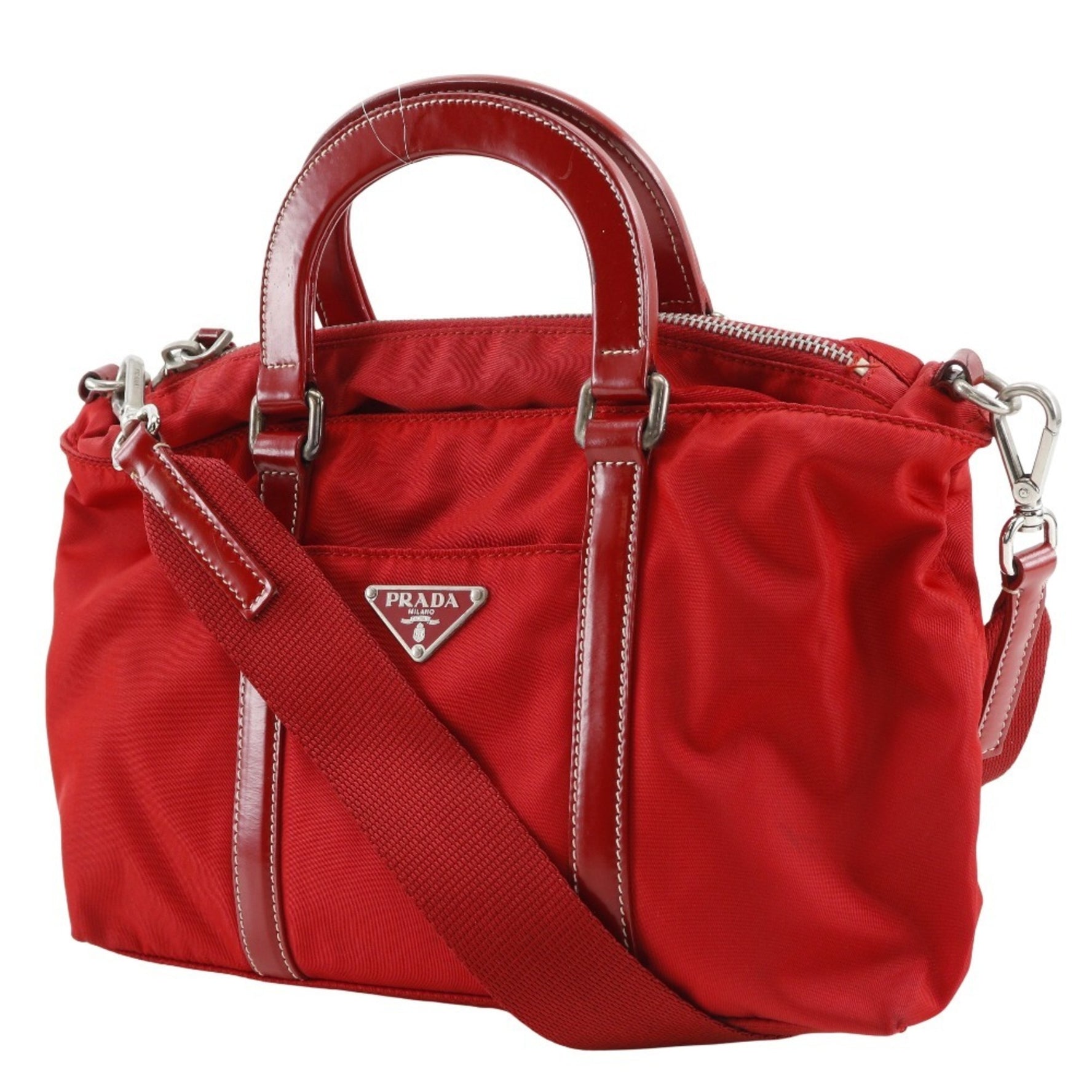 Prada Shoulder Handbag, Nylon, Red