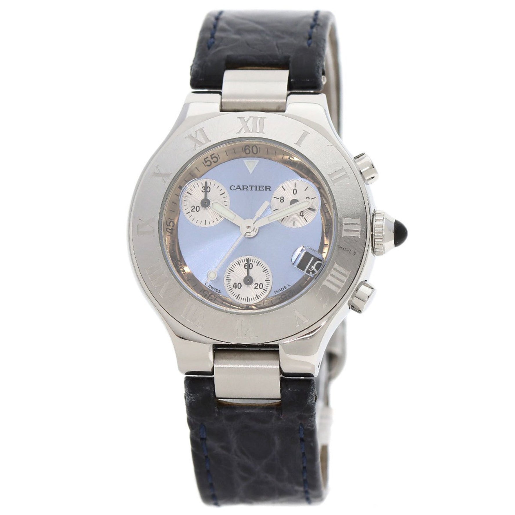 Cartier Chronoscuff SM Watch Stainless Steel Leather Ladies