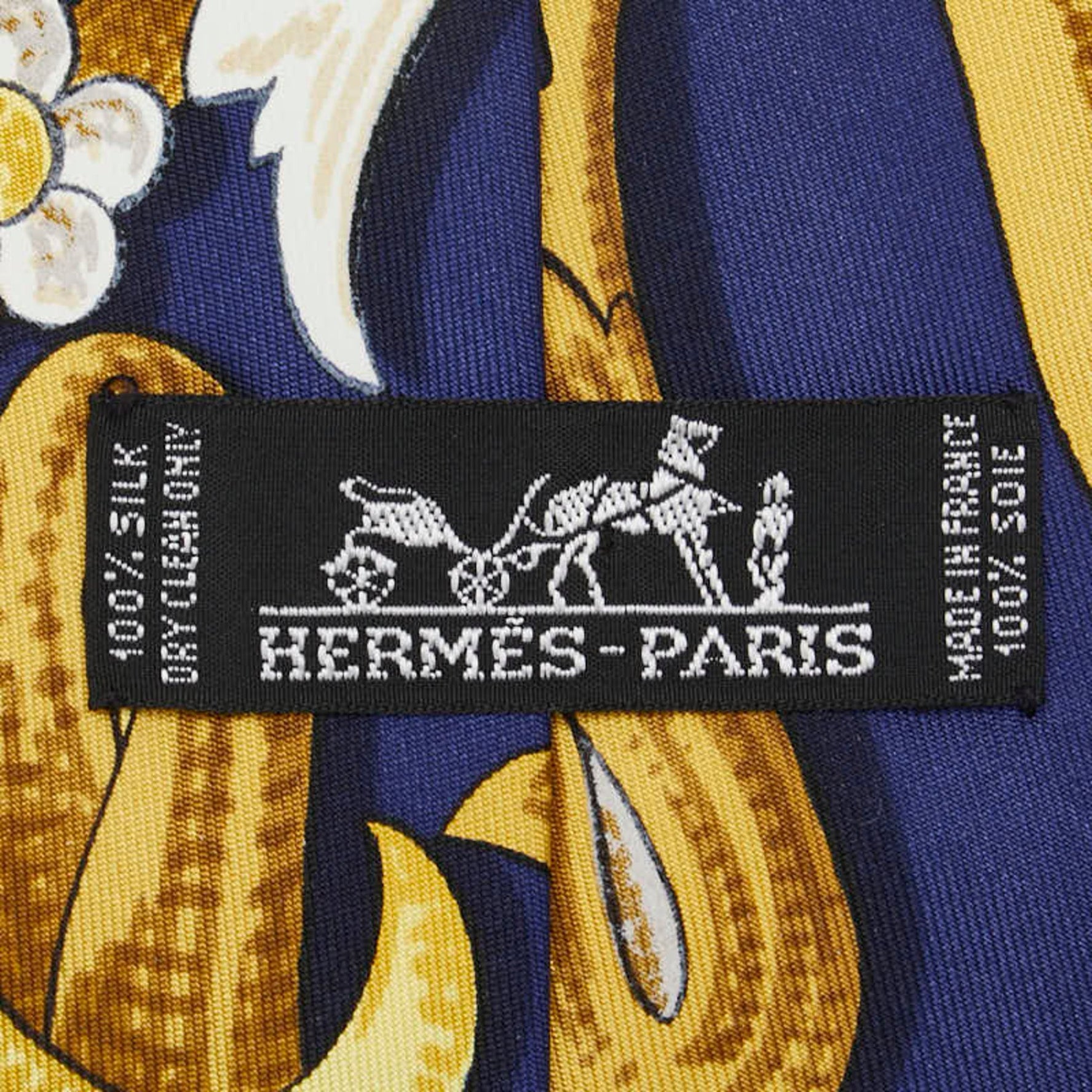 Hermes tie, navy, gold, and white silk