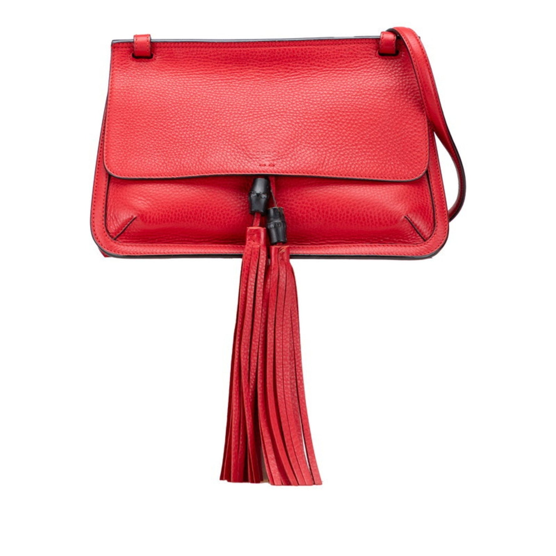 Gucci Bamboo Fringe Tassel Crossbody Shoulder Bag Red Leather