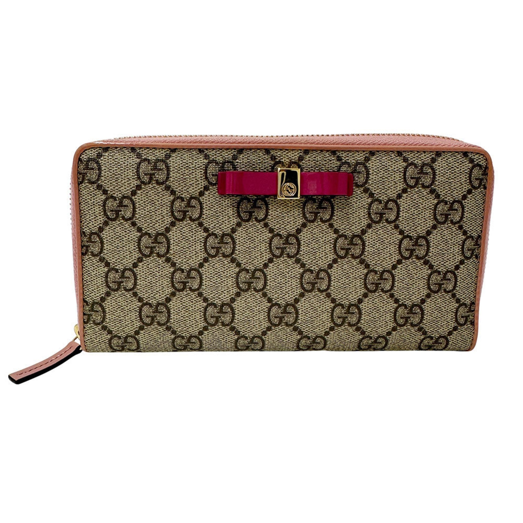 GUCCI Petit Marmont Long Wallet PVC GG Supreme Gray Pink Ribbon