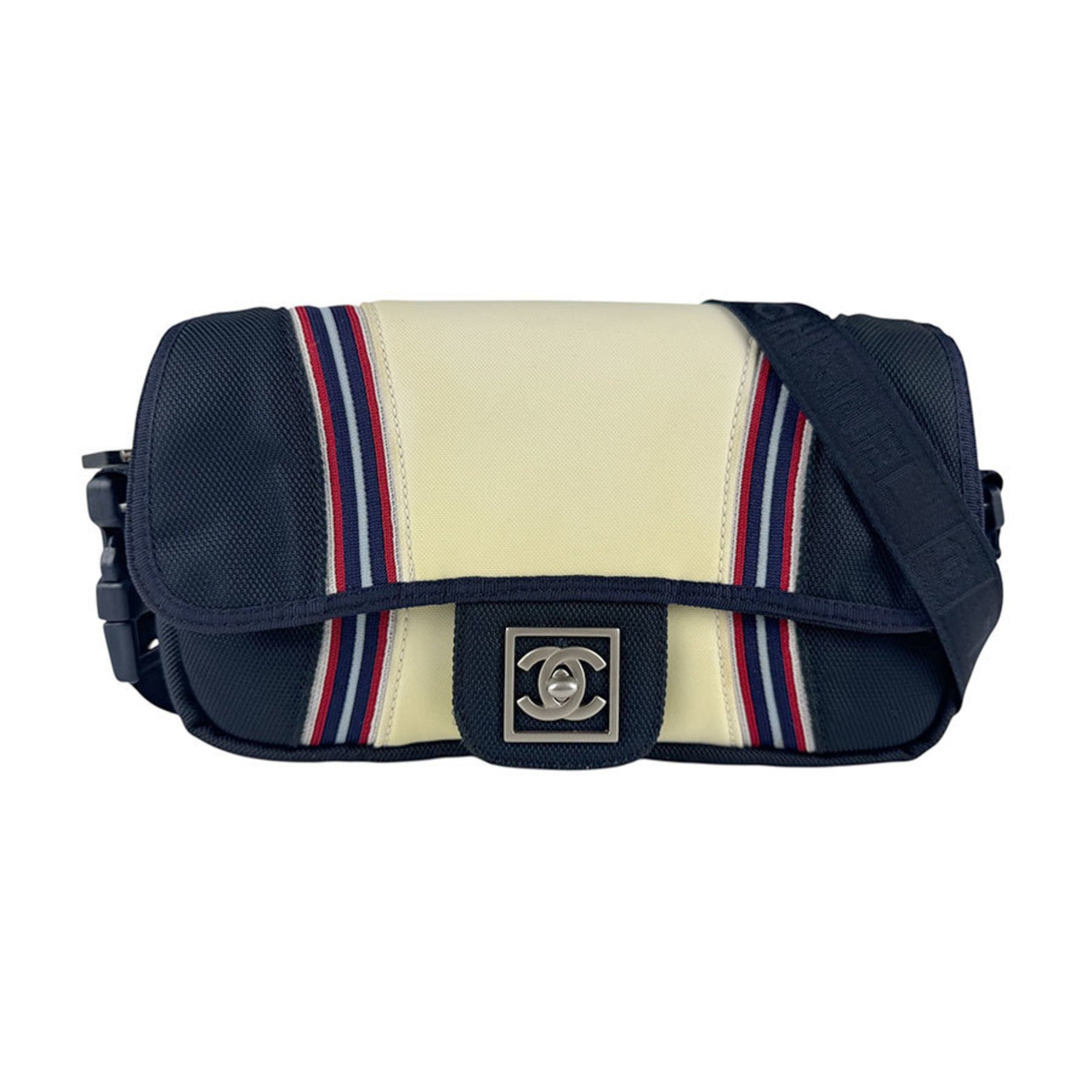 CHANEL Sport Line Shoulder Bag in Nylon Canvas, Navy and Off-White
