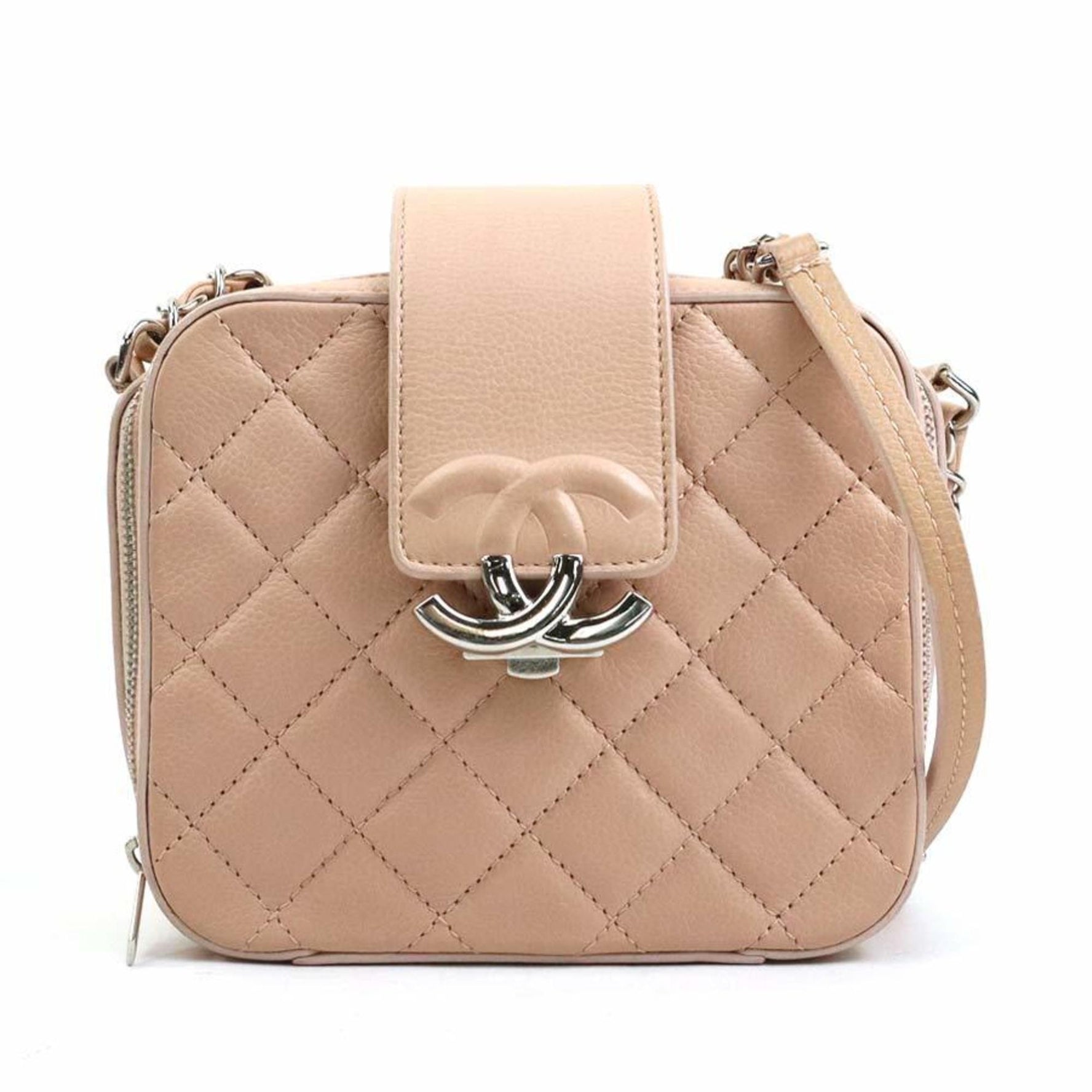CHANEL Shoulder Bag Caviar Skin Leather Pink Beige Silver Women's e59719a