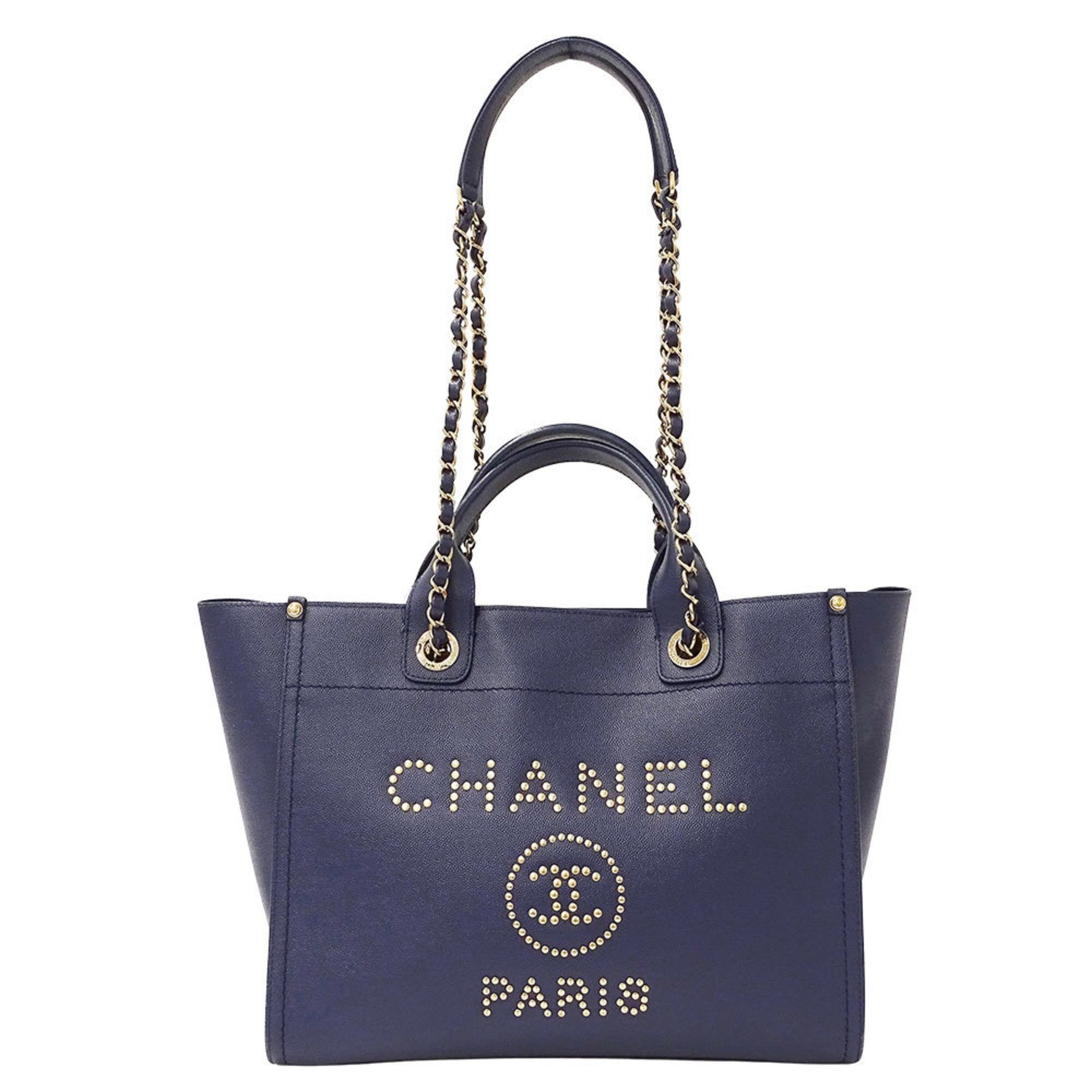 CHANEL Handbag/Shoulder Bag, Caviar Skin, Deauville, Blue, Gold Hardware, Logo