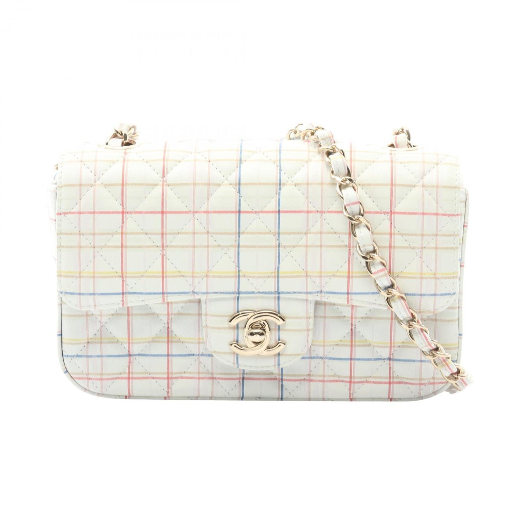 CHANEL Mini Matelasse 20 Shoulder Bag, Leather, White, Multicolor