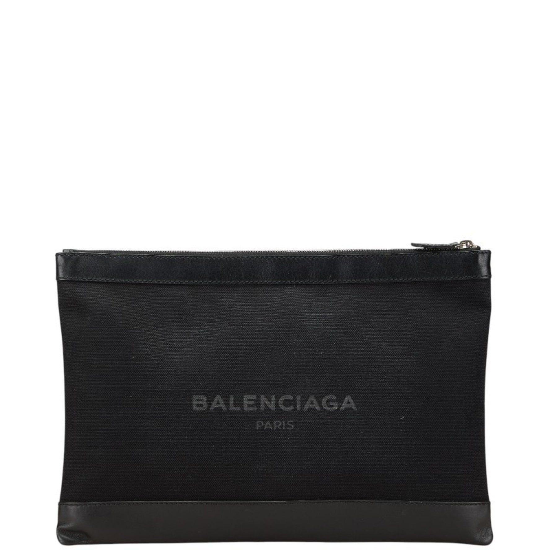 Balenciaga Navy Clip L Clutch Bag in Canvas and Leather