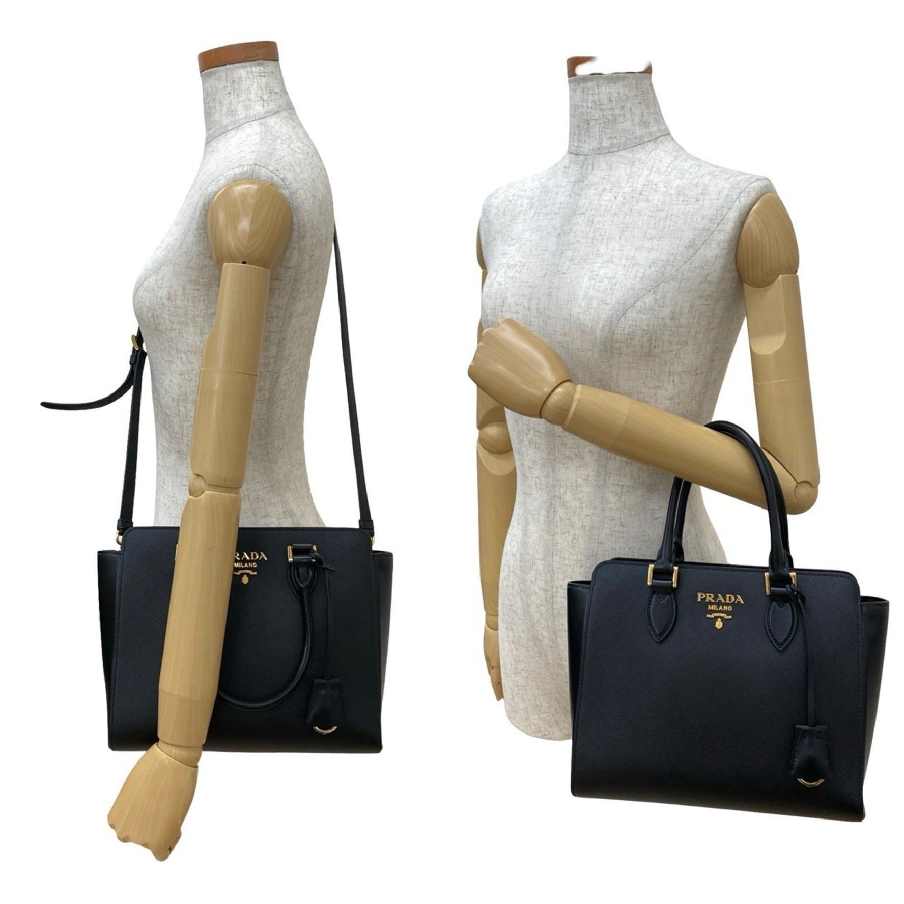 PRADA logo hardware, Saffiano leather handbag, mini tote bag, shoulder