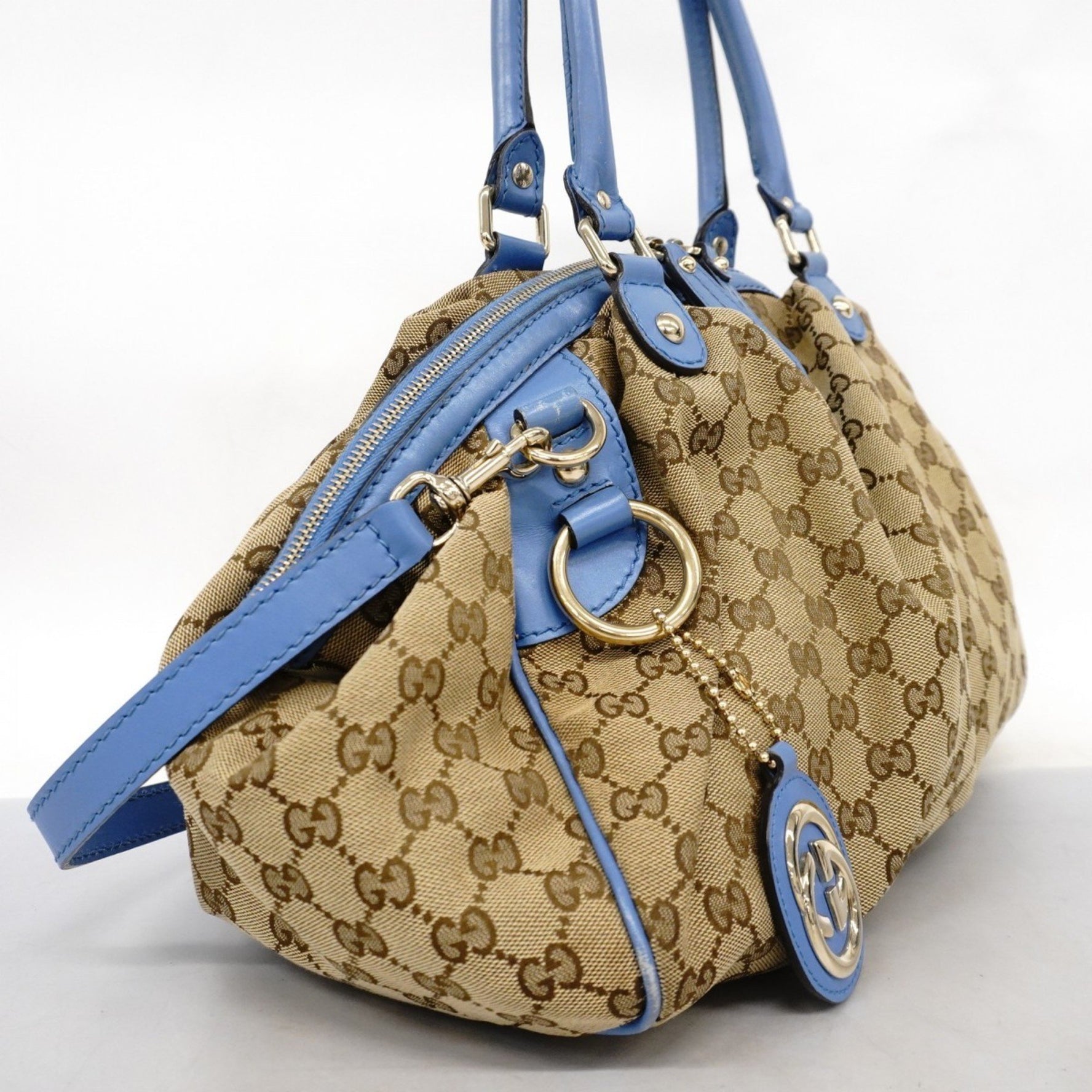 Gucci GG Canvas Handbag Brown Blue Champagne Women's
