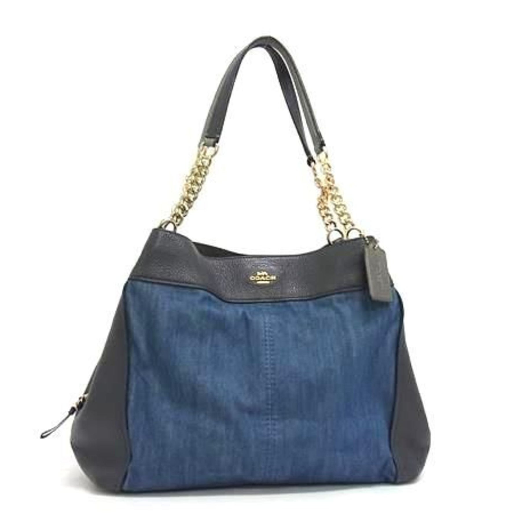 COACH Handbag - Blue Navy Denim x Leather Chain