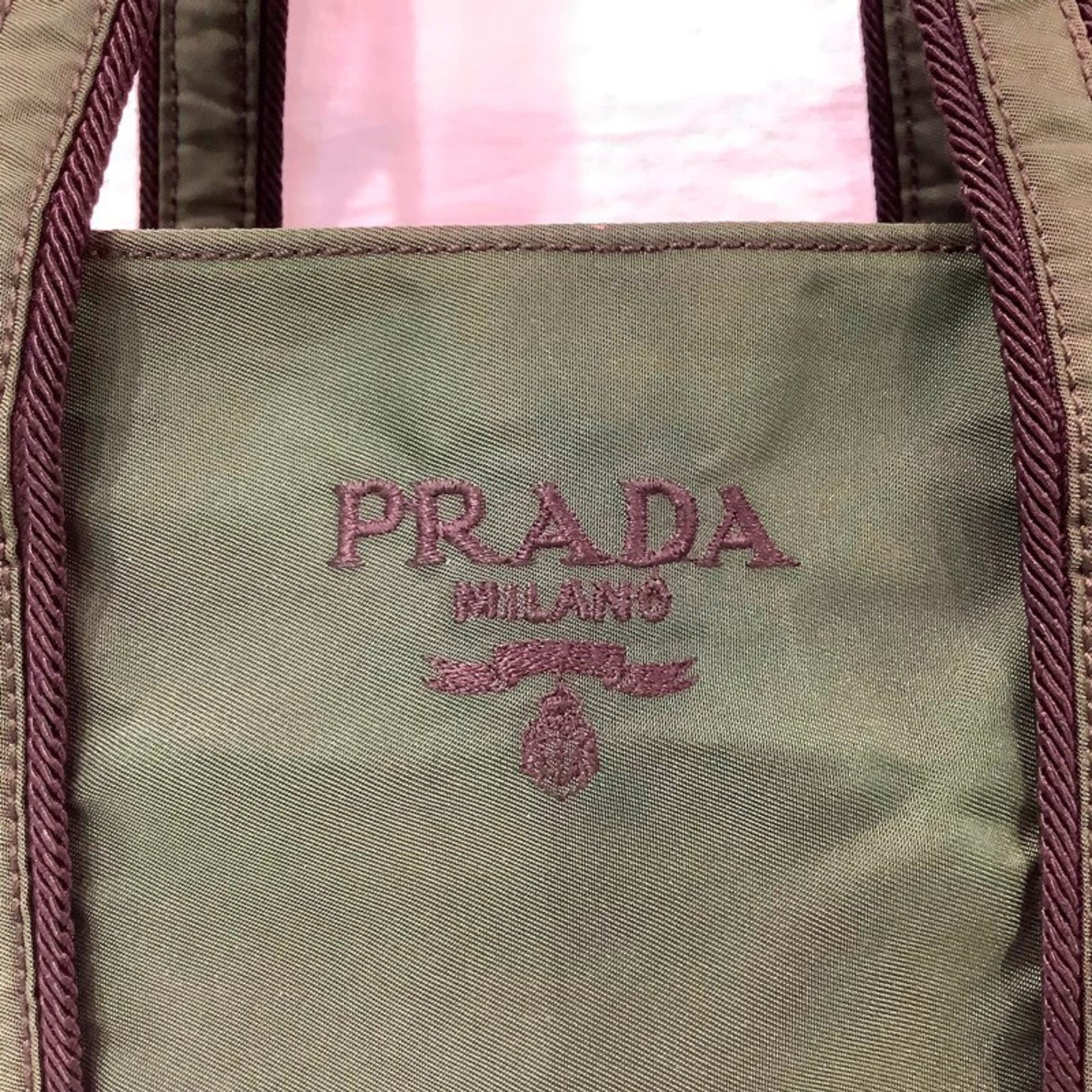 Prada Nylon Embroidered Mini Tote Bag in Dark Green