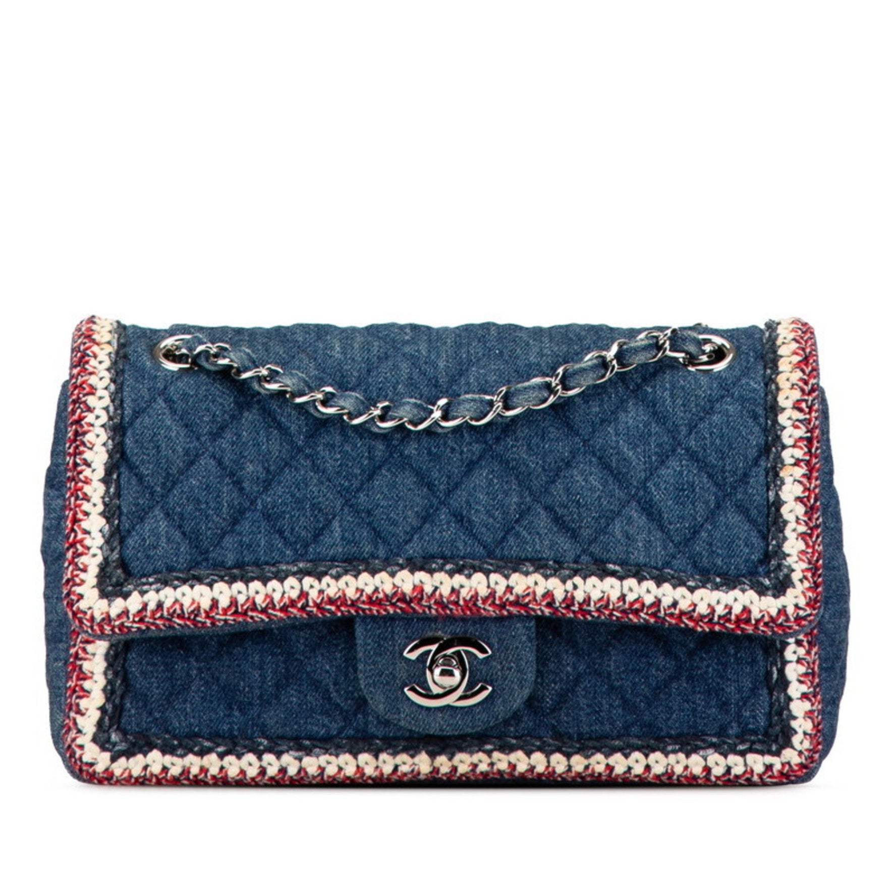 Chanel Matelasse Coco Mark Chain Shoulder Bag Handbag Blue Red Denim