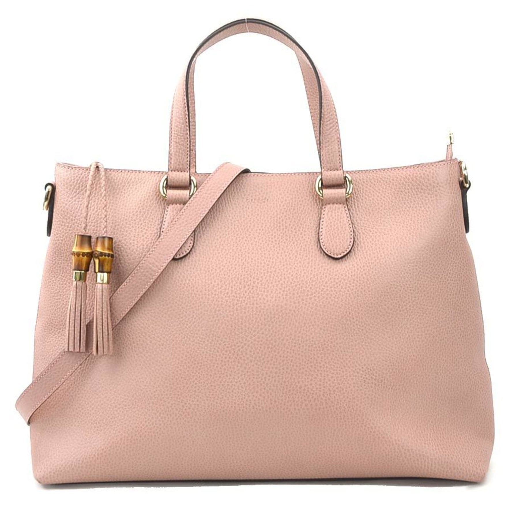 GUCCI handbag shoulder bag bamboo leather grey pink gold ladies