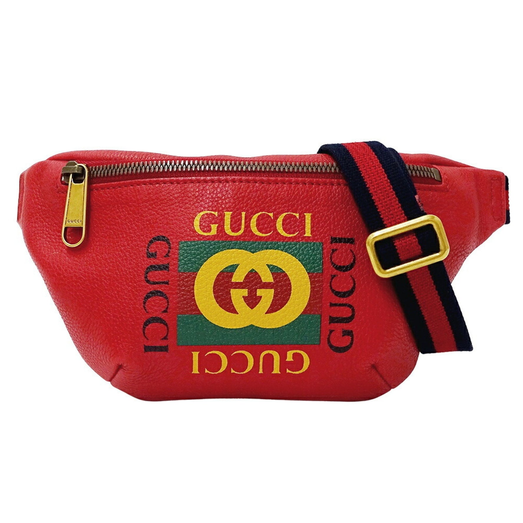 GUCCI Body Bag Waist Leather Red