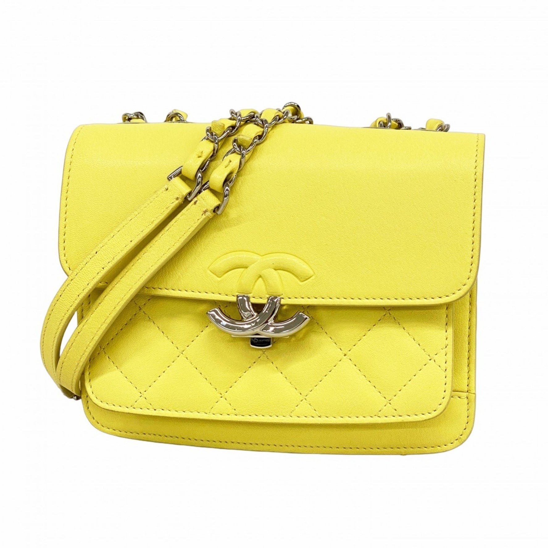 Chanel Shoulder Bag Matelasse W Chain Half Coco Leather