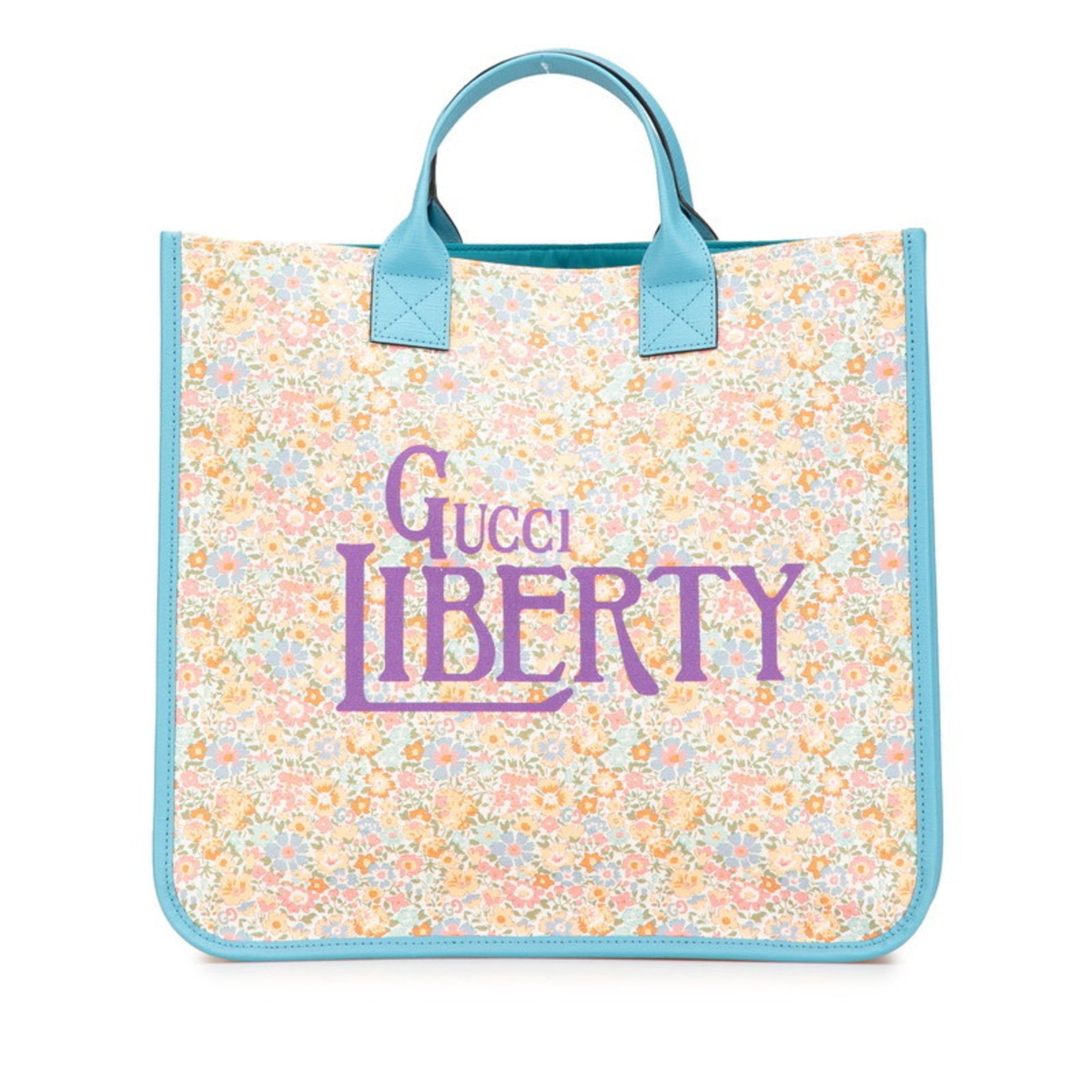 Gucci x LIBERTY Children's Flower Tote Bag Handbag Light Blue Orange Multicolor Canvas Leather