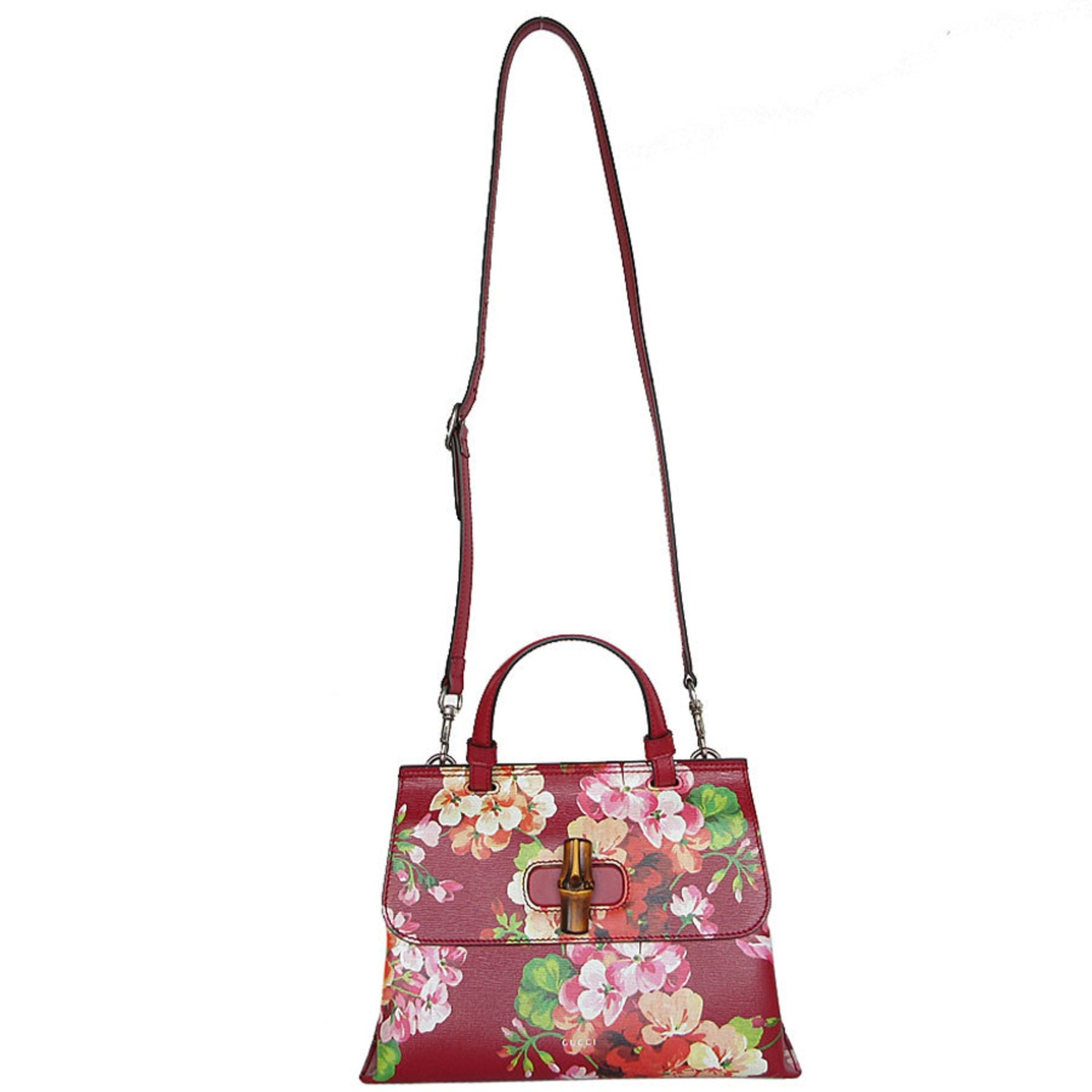 Gucci Blooms handbag shoulder bag in bamboo leather, burgundy, multicolored, and silver
