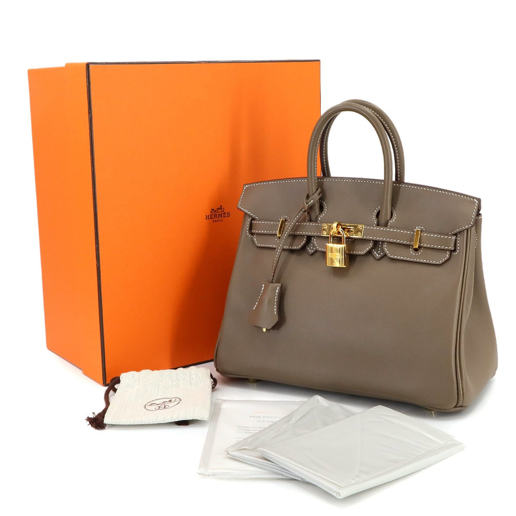 Hermes Hermès Birkin 25 Swift Etoupe Handbag with U Stamp and Gold Hardware