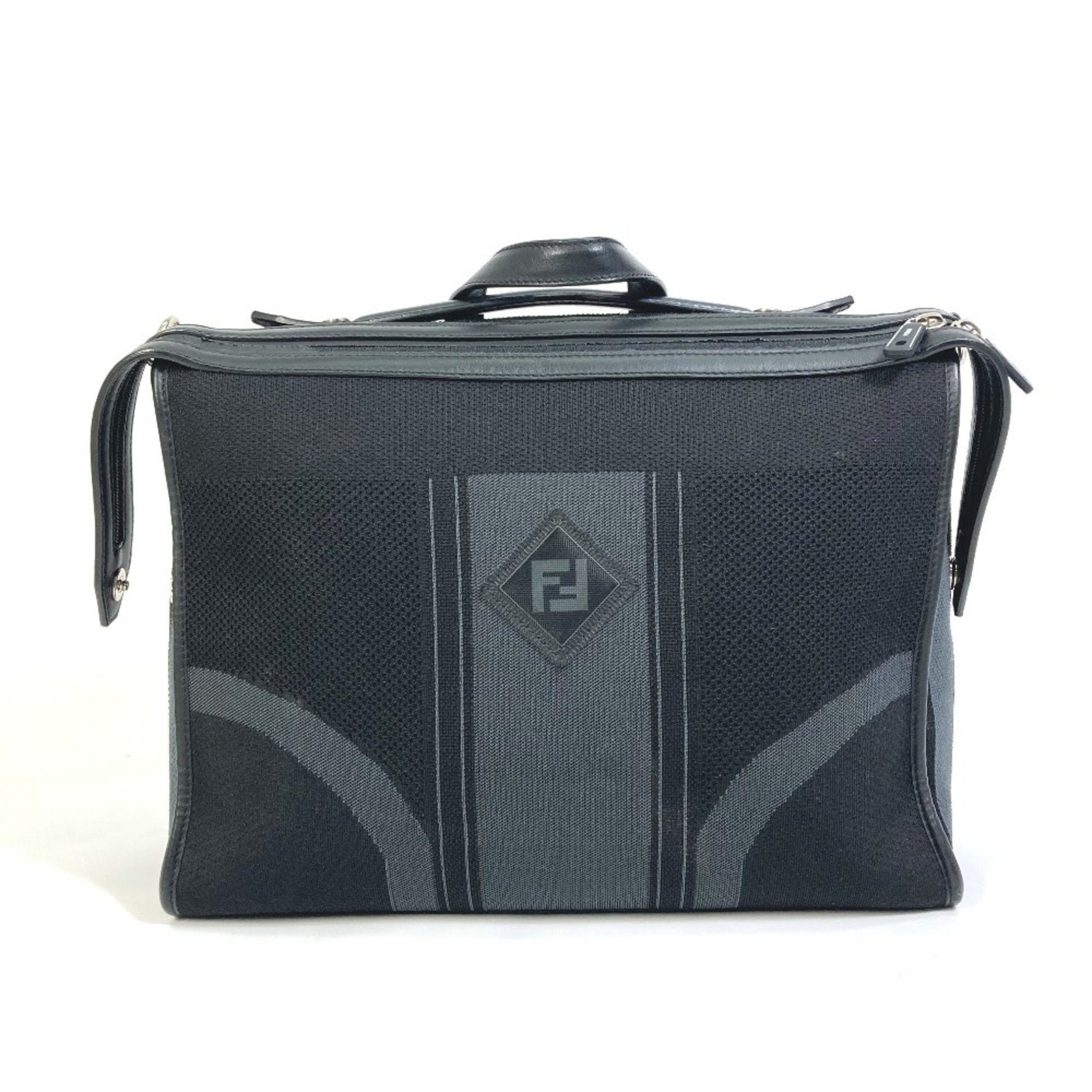 FENDI Logo Mesh Two-Tone Handbag/Business Bag Canvas/Leather Black/Gray