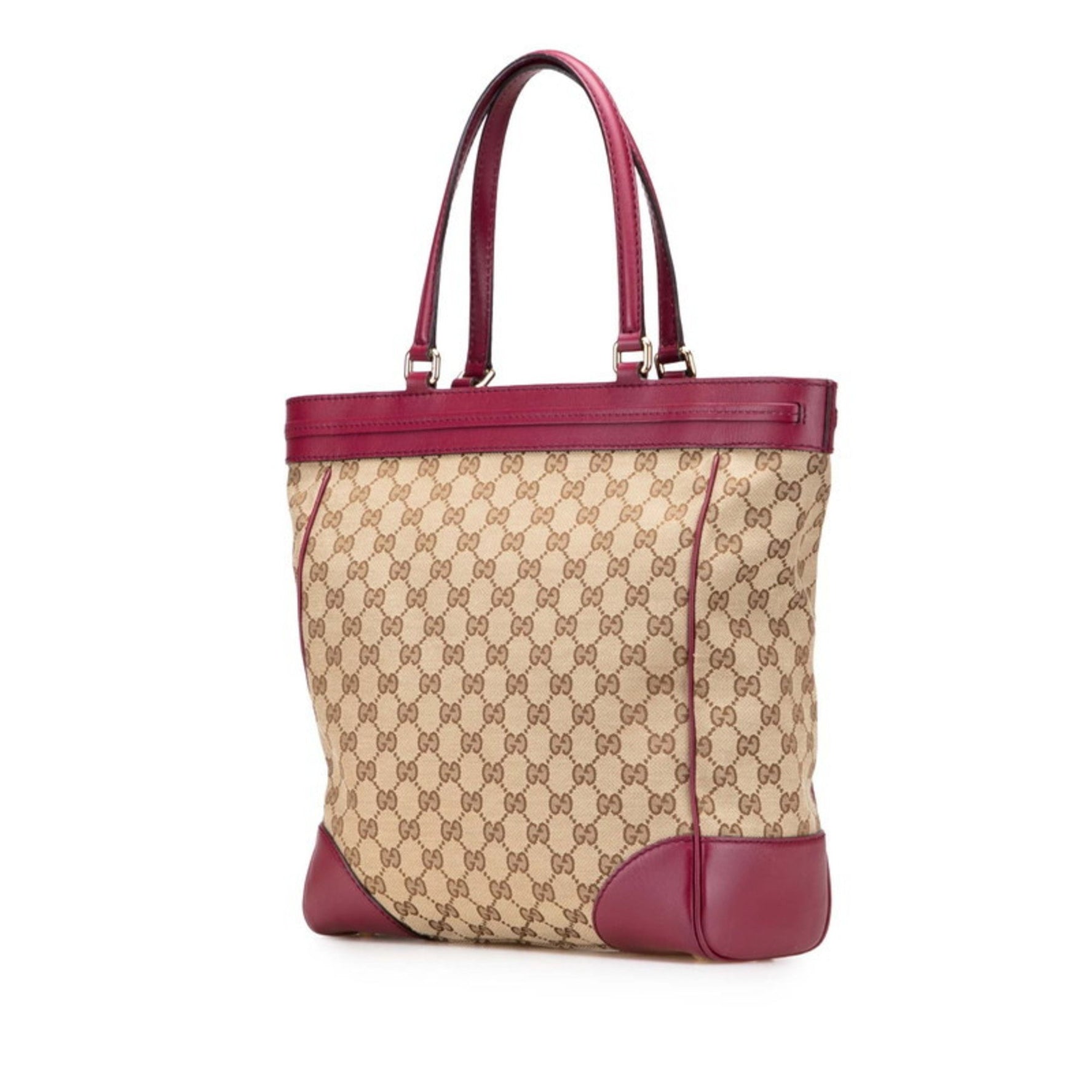 Gucci GG Canvas Ribbon Tote Bag Wine Red Leather
