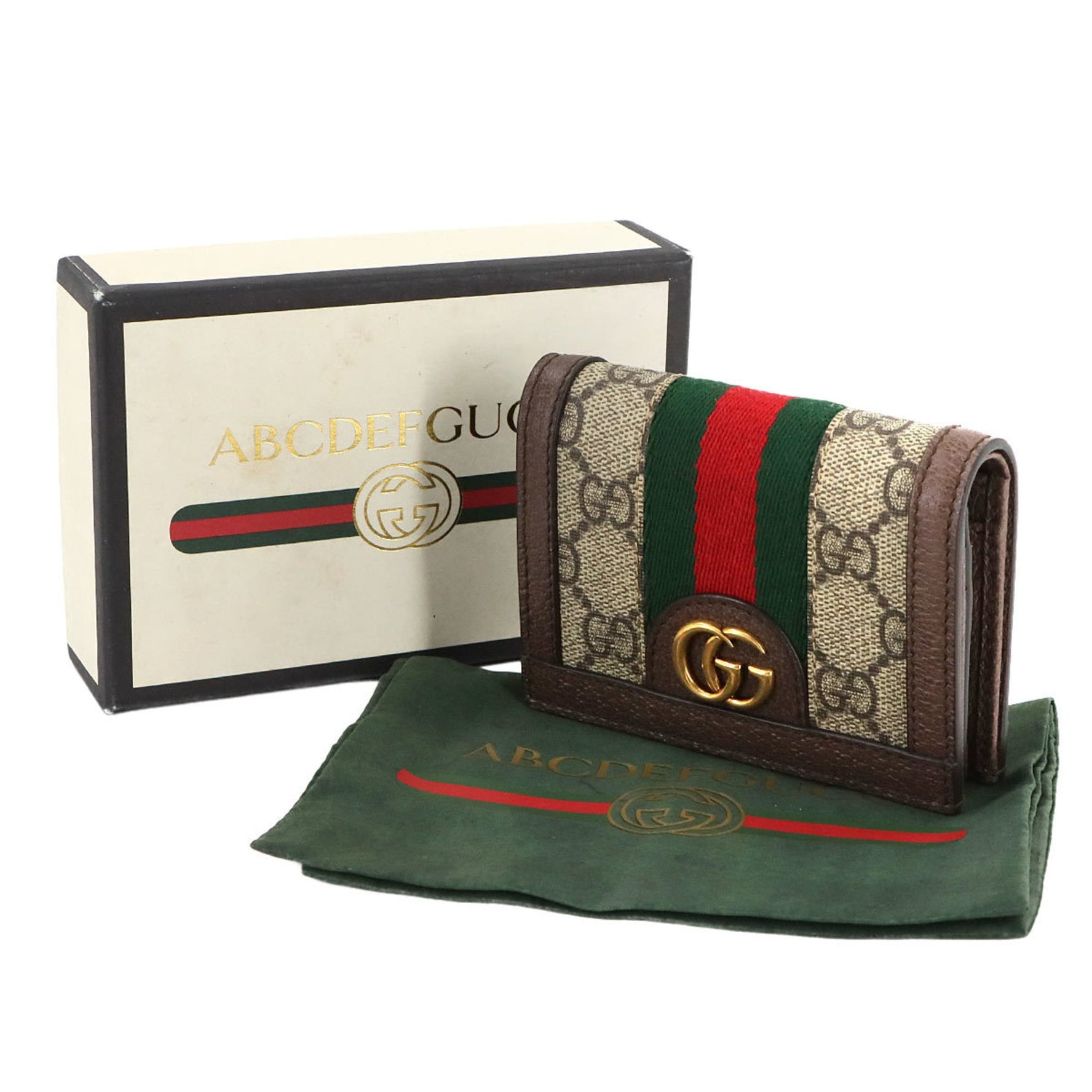 Gucci Ophidia Bifold Wallet in GG Supreme Canvas and Leather, Beige Brown, with Gold Hardware,