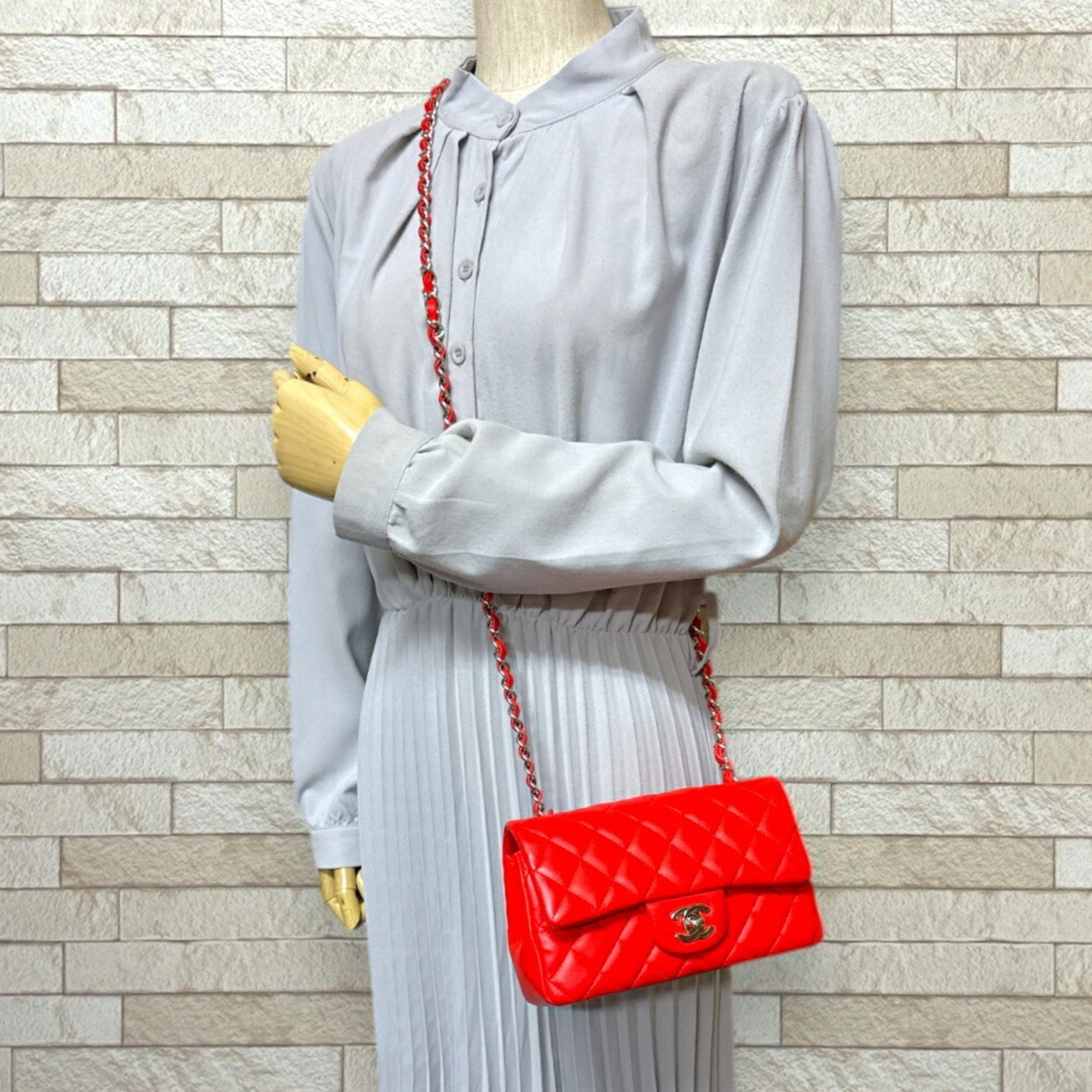 Chanel Mini Matelasse Shoulder Bag Leather Red Chain