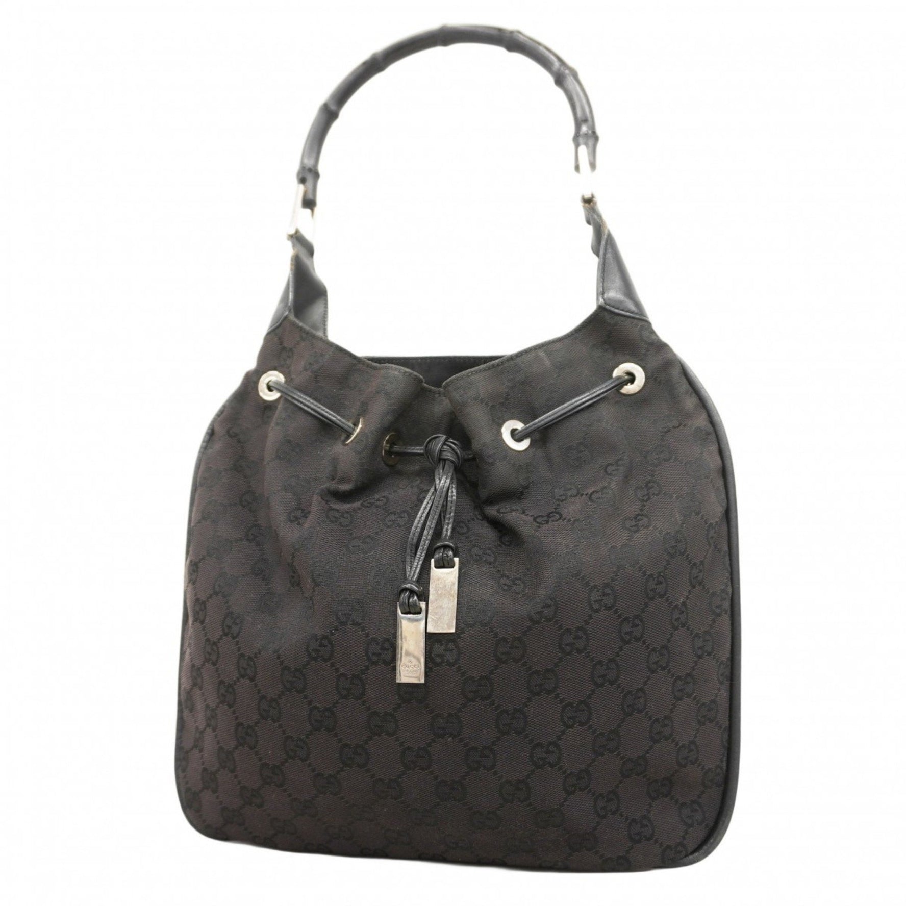 Gucci GG Canvas Bamboo Shoulder Bag 001 4033 Black Women's
