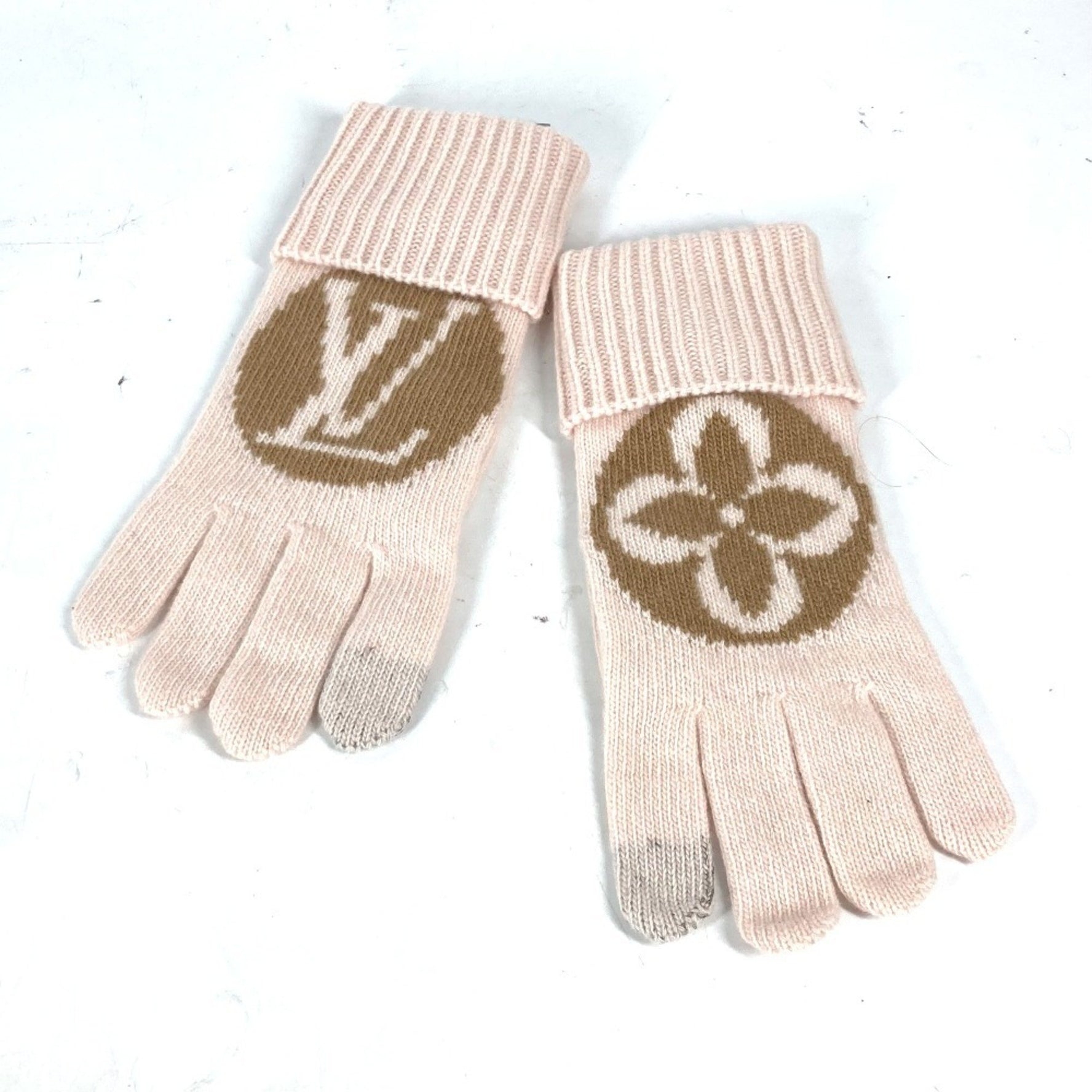 LOUIS VUITTON M79254 Flight Mode Glove Maille LV Medallion Gloves Wool Women's Camel Rose Beige Similar